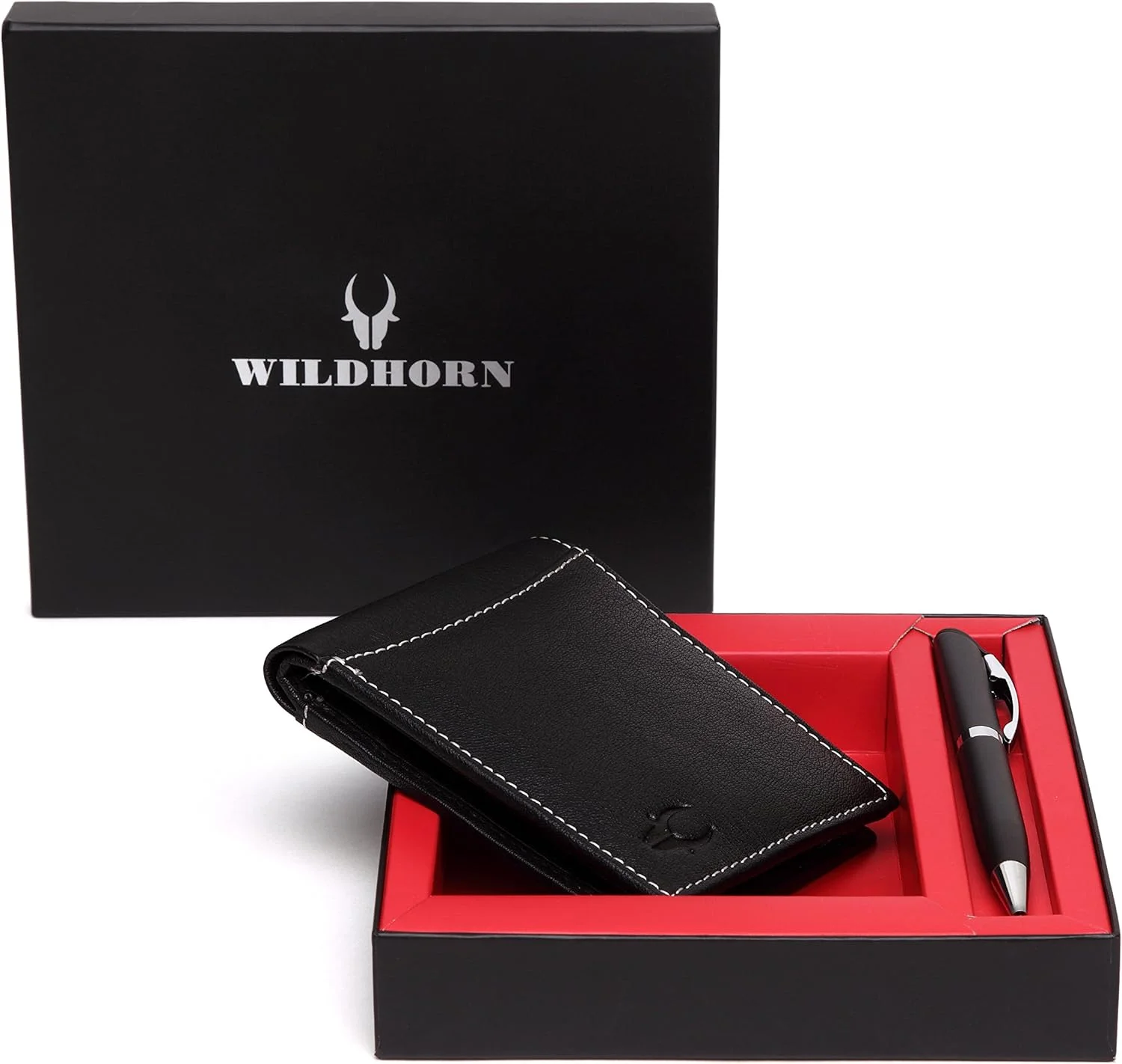 ست هدیه مردانه کیف پول چرمی و خودکار WildHorn به همراه راخی