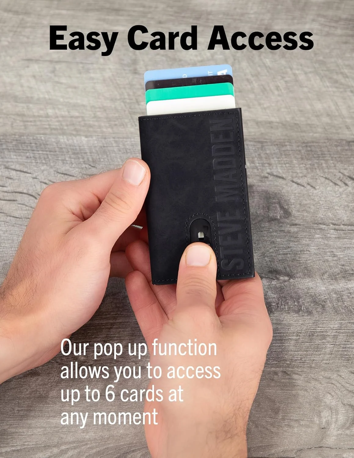 کیف پول کارت و جاکارتی مردانه استیو مادن مدل Minimalist Holder Pop Up Card Wallet & ID Window، مشکی، 2.5 x .5 x 4