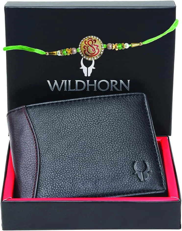 کیف پول چرمی مردانه WildHorn، کیف پول مشکی + راکی، کلاسیک