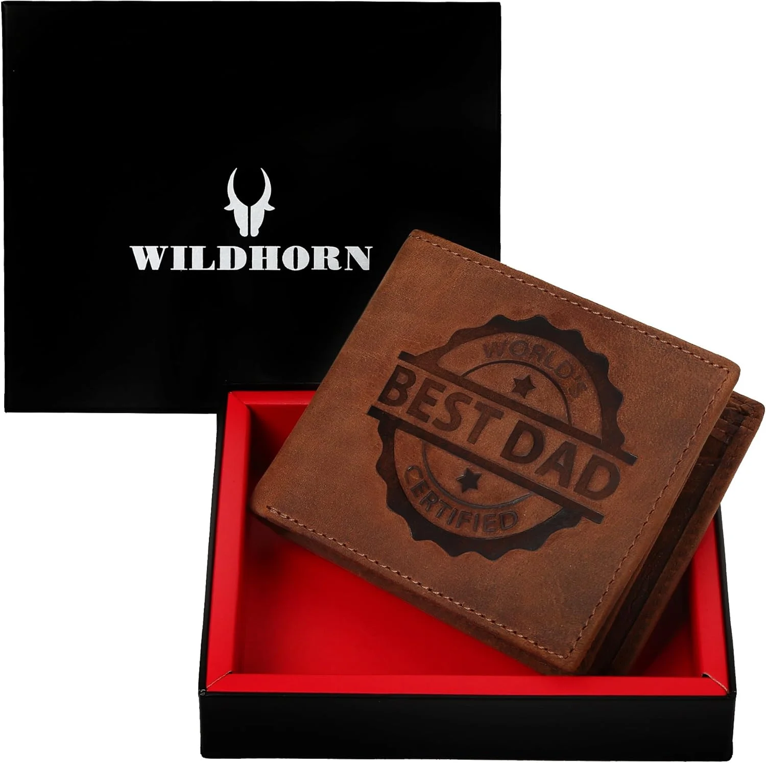 کیف پول چرمی مردانه WildHorn طرح بهترین پدر، قهوه ای