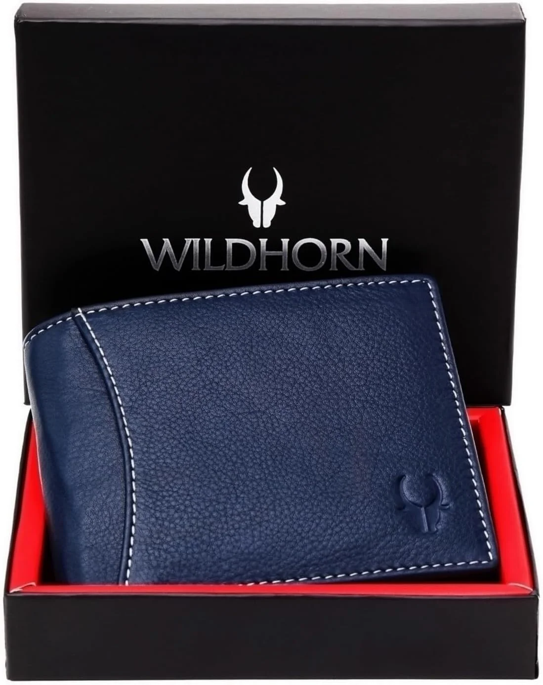 کیف پول چرم سرمه ای مردانه WildHorn | دوخت متضاد | دست ساز | 8 جای کارت | 1 زیپ و 2 محفظه پول