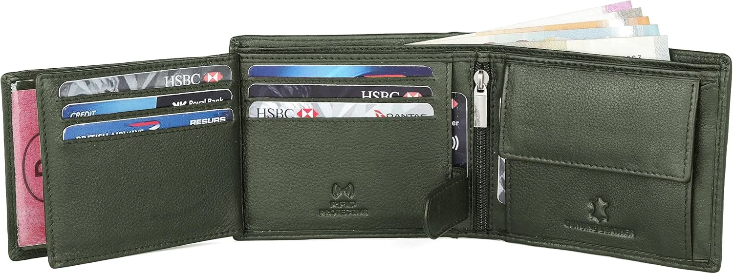کیف پول چرمی مردانه WildHorn با محافظ RFID، طرح سبز