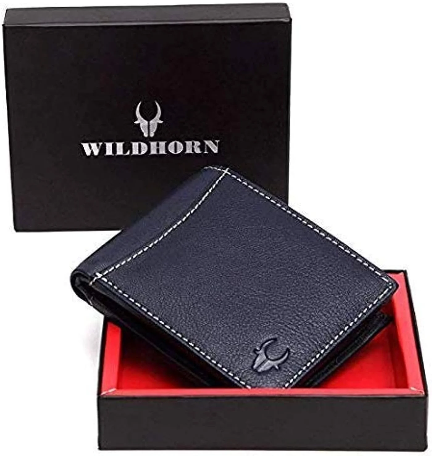 کیف پول چرمی دست‌ساز WildHorn، کیف پول فوق‌العاده باریک با 6 جای کارت، جیب سکه و 2 جیب اسکناس برای کارت شناسایی، کارت اعتباری، کارت ویزیت، پول نقد WildHorn آبی WHW131
