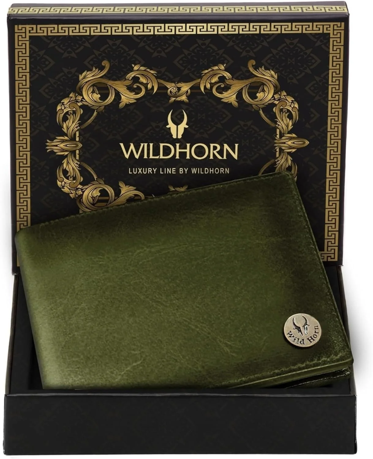 کیف پول چرم مردانه WildHorn محافظت شده با RFID، سبز کرانچ