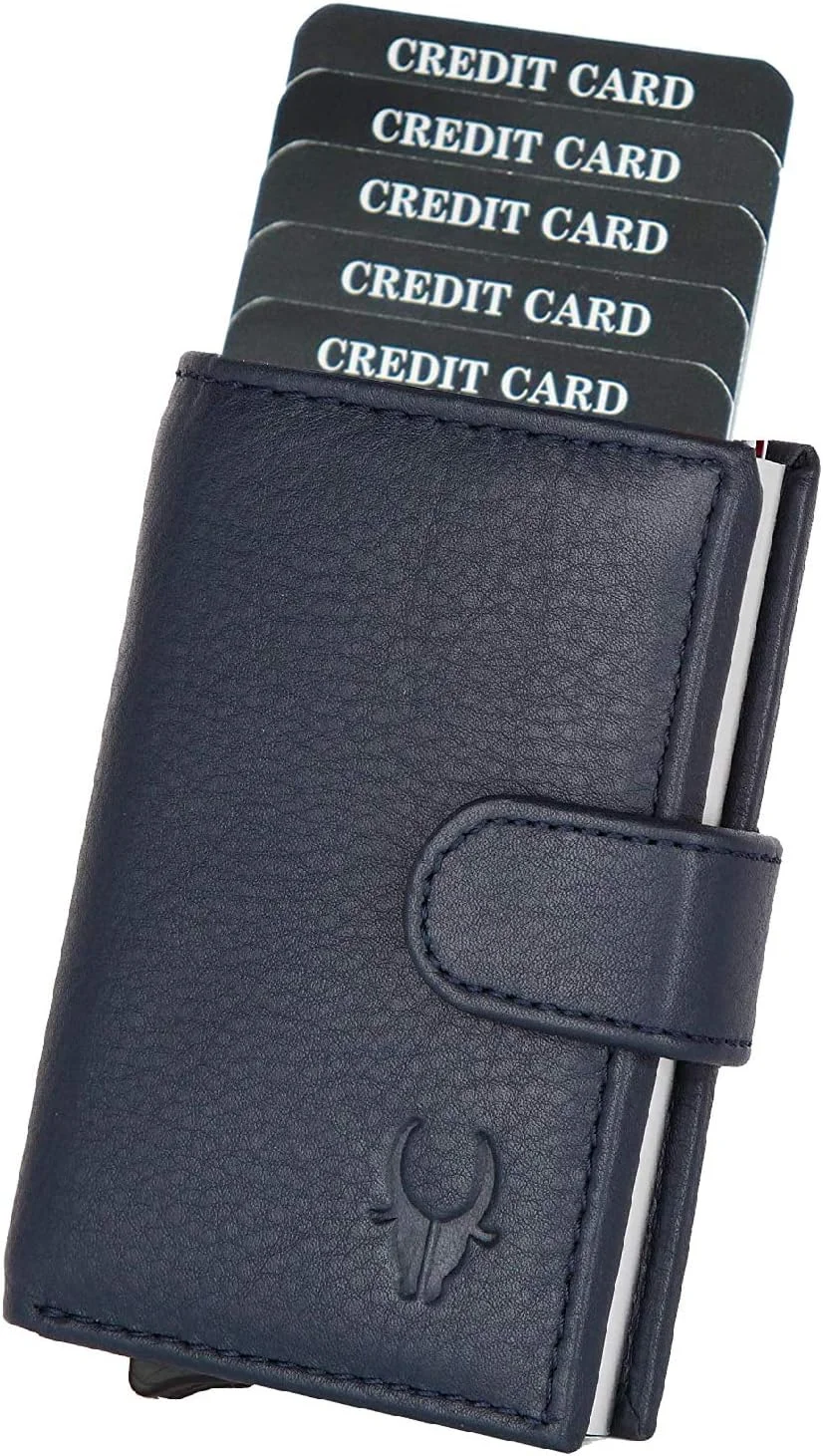 جاکارتی چرمی آبی رنگ Wildhorn India مدل WHCRD001 مناسب برای آقایان و بانوان با قابلیت RFID