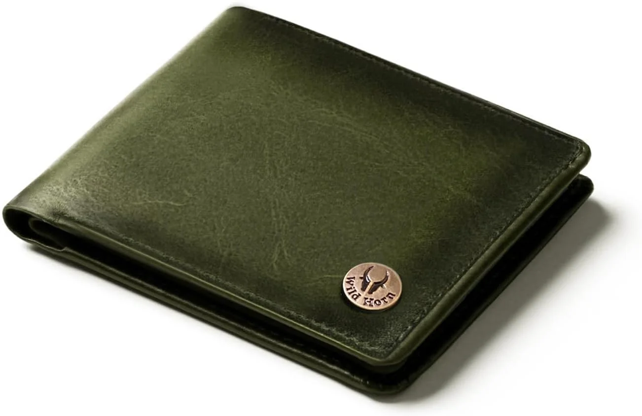 کیف پول چرم مردانه WildHorn محافظت شده با RFID، سبز کرانچ