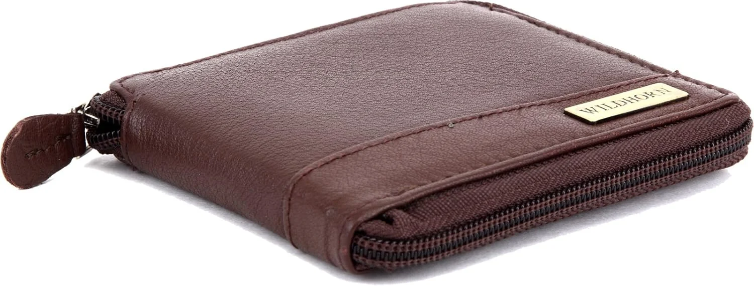 کیف پول چرمی مردانه WildHorn مدل Brown Genuine Full Zipper (قهوه ای) (قهوه ای)