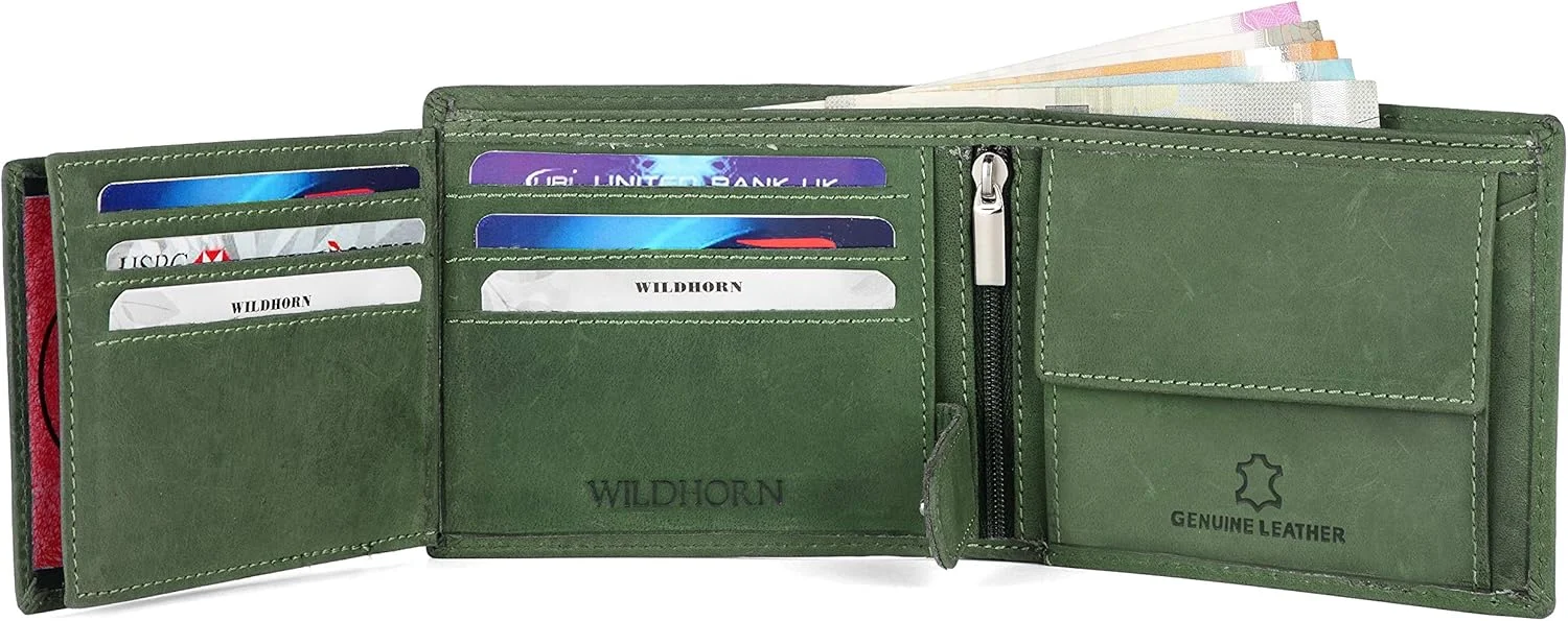 کیف پول مردانه چرم سبز Wildhorn Wildhorn India (مدل Wh2080 Green Hunter)