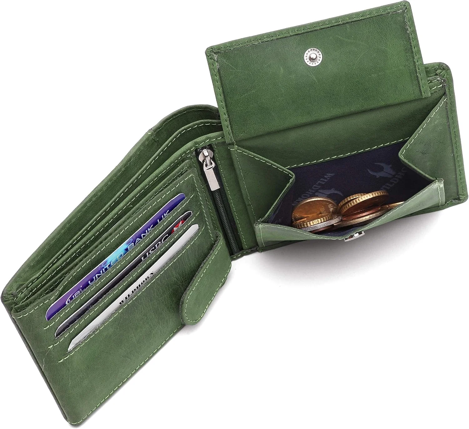 کیف پول مردانه چرم سبز Wildhorn Wildhorn India (مدل Wh2080 Green Hunter)