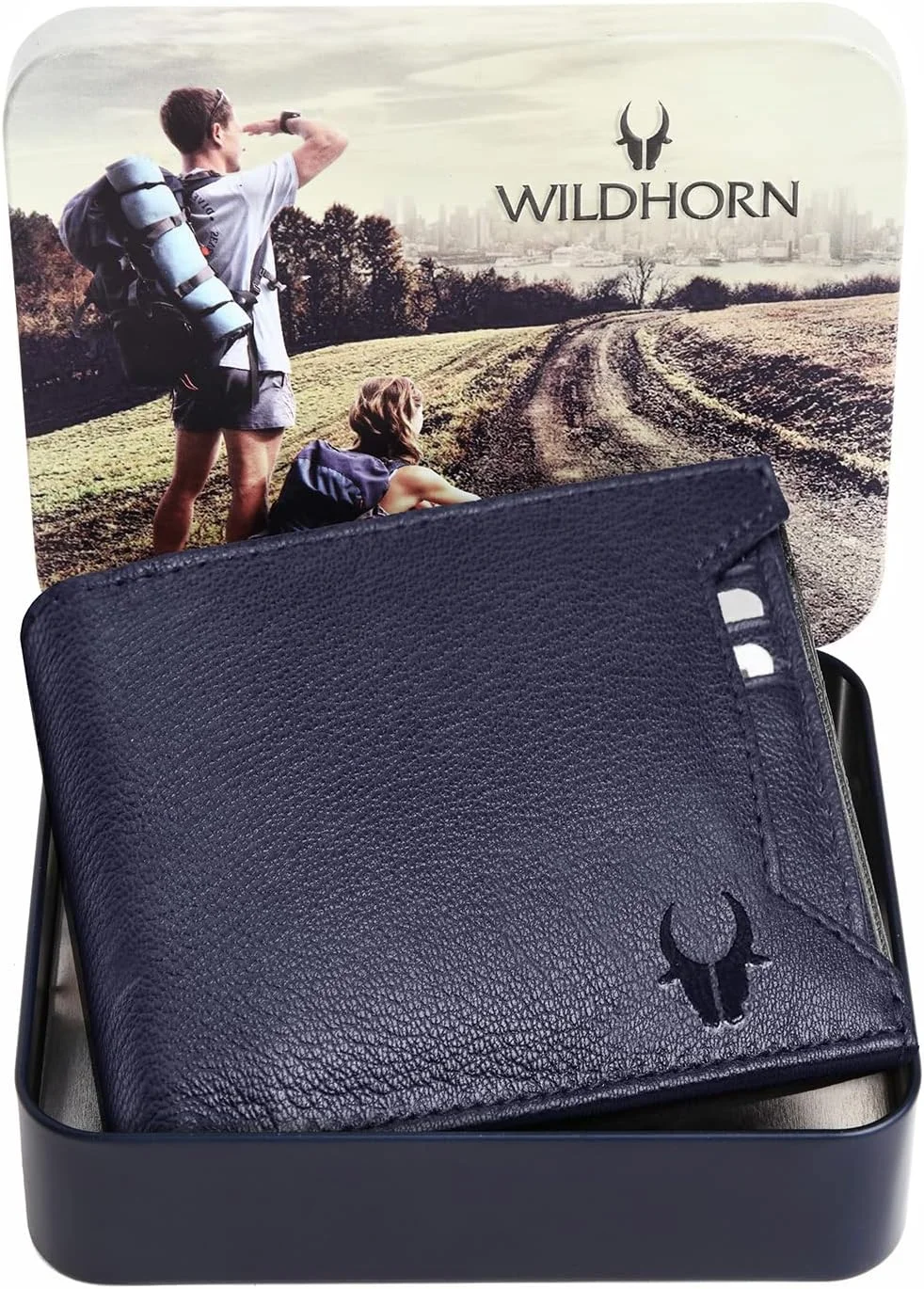 کیف پول چرمی مردانه چرم آبی WildHorn (WH1251)