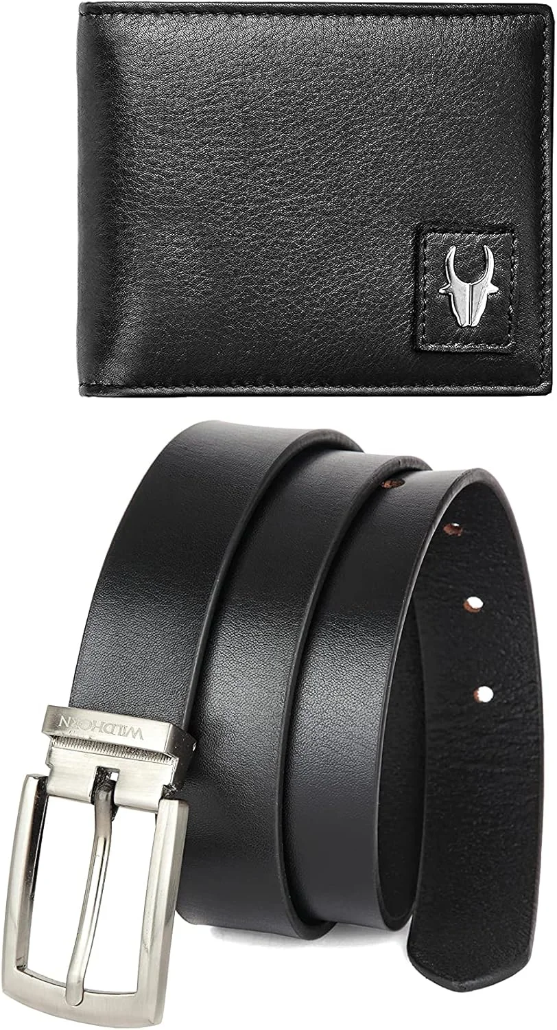 ست هدیه کیف پول چرم اصل محافظت شده با RFID و کمربند مردانه Wildhorn، سایز آزاد