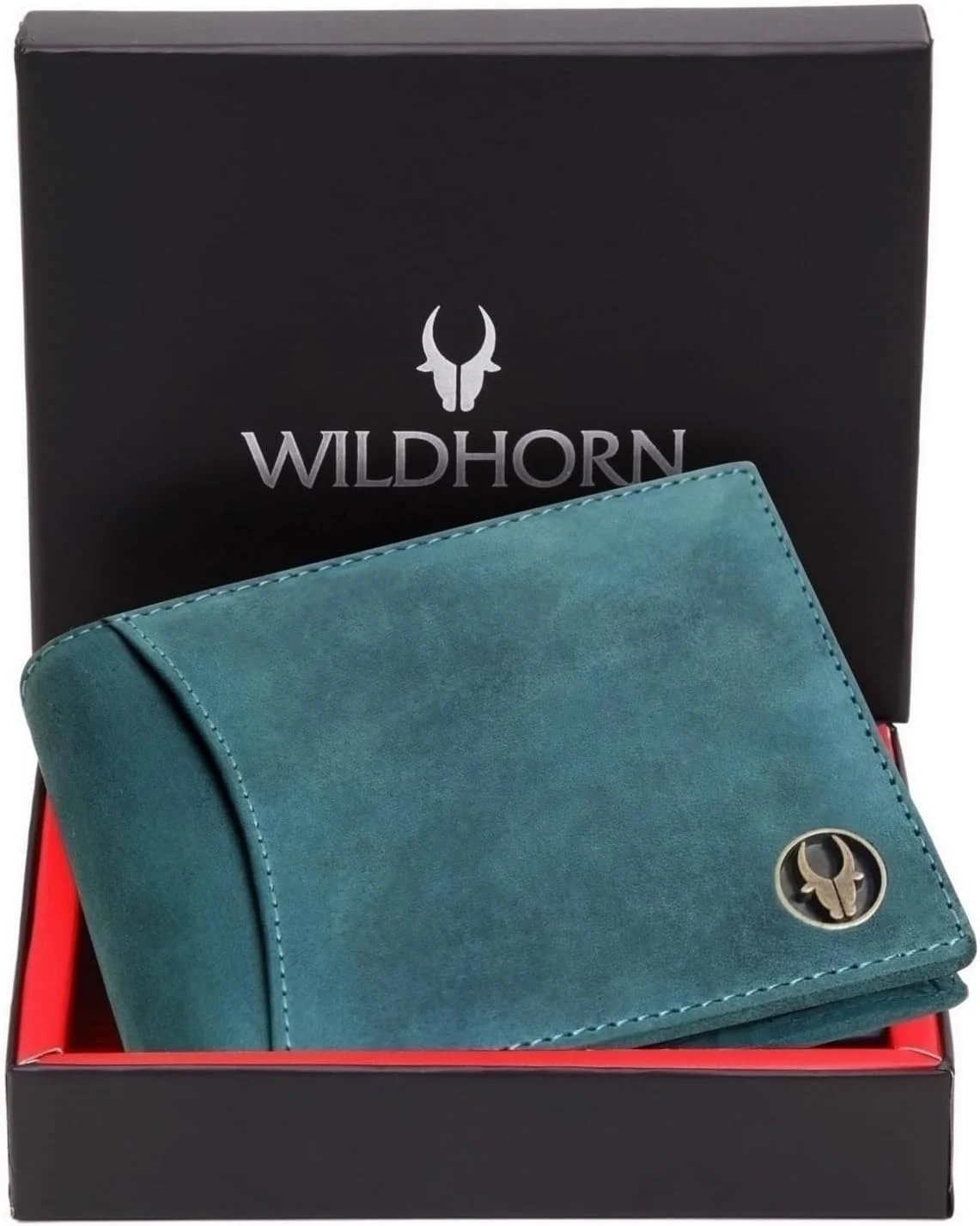 کیف پول چرمی مردانه WildHorn با محافظ RFID، آبی هانتر