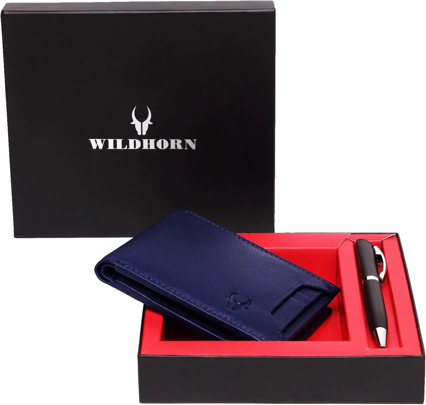 ست هدیه کیف پول چرمی اصل محافظ RFID و خودکار مردانه WildHorn®