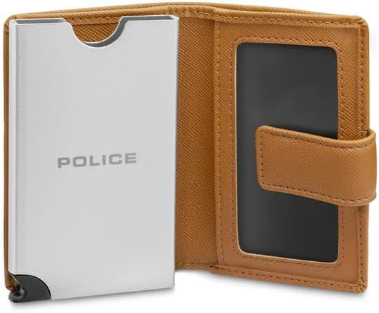 کیف کارت اتوماتیک مردانه Police، محافظ RFID، طراحی باریک، چرم و چرم مصنوعی، رنگ های متنوع، محافظ کارت آلومینیومی، طراحی مدرن کیف پول (Javlon Tan)