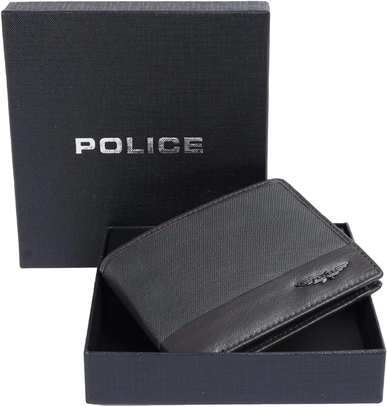 کیف پول مردانه پلیس مدل Nadre-Bi-Fold خاکستری و قهوه ای از جنس نایلون | 4 جای کارت | 2 جیب داخلی و 2 محفظه اسکناس تمام قد