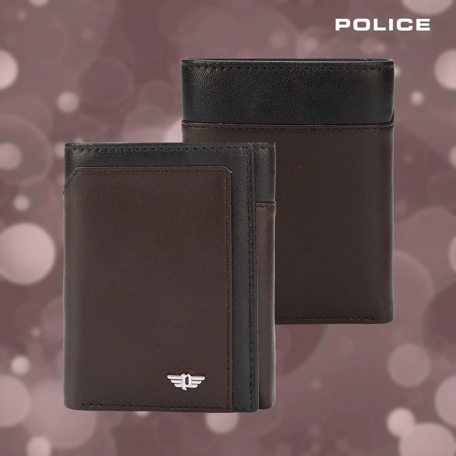 کیف پول سه لت چرمی مردانه Police Bosco Wings Lite / کیف پول سه لت کارت شناسایی هدیه برای مردان - قهوه ای/مشکی کیف پول سه لت چرمی مردانه Police Bosco Wings Lite / کیف پول سه لت کارت شناسایی هدیه برای مردان - قهوه ای/مشکی