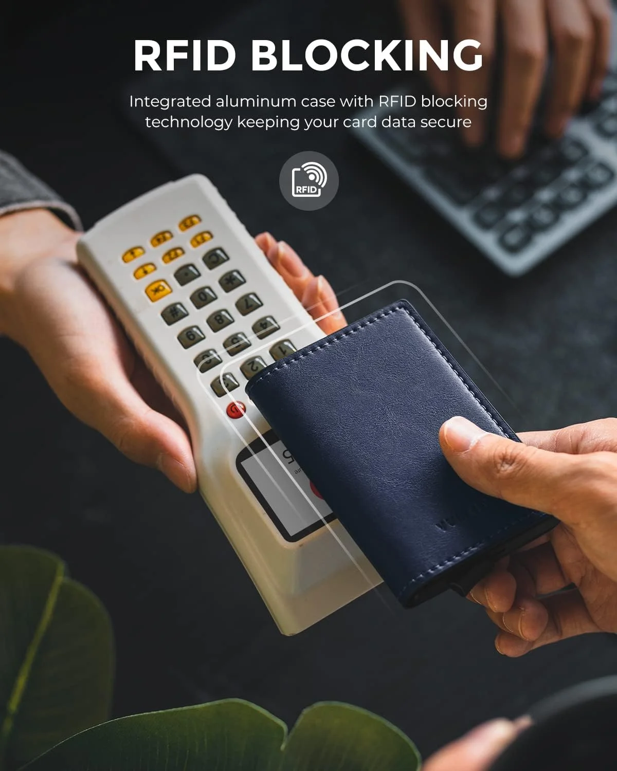 کیف کارت اعتباری VULKIT با محافظ RFID، چرم، بازشو خودکار، کیف پول آلومینیومی باریک جیبی، جاکارتی ویزیت، سرمه ای طرح قدیمی