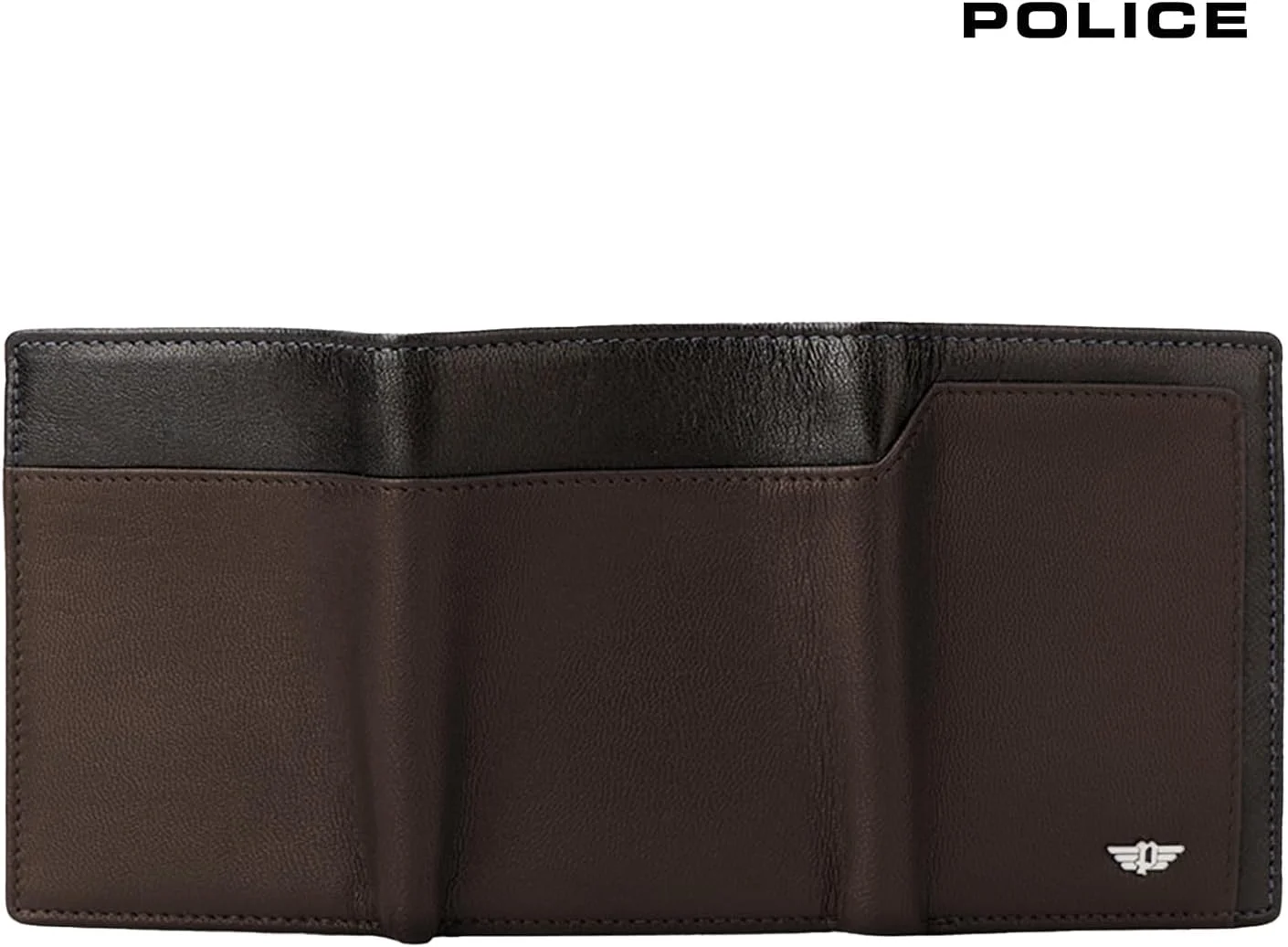 کیف پول سه لت چرمی مردانه Police Bosco Wings Lite / کیف پول سه لت کارت شناسایی هدیه برای مردان - قهوه ای/مشکی کیف پول سه لت چرمی مردانه Police Bosco Wings Lite / کیف پول سه لت کارت شناسایی هدیه برای مردان - قهوه ای/مشکی