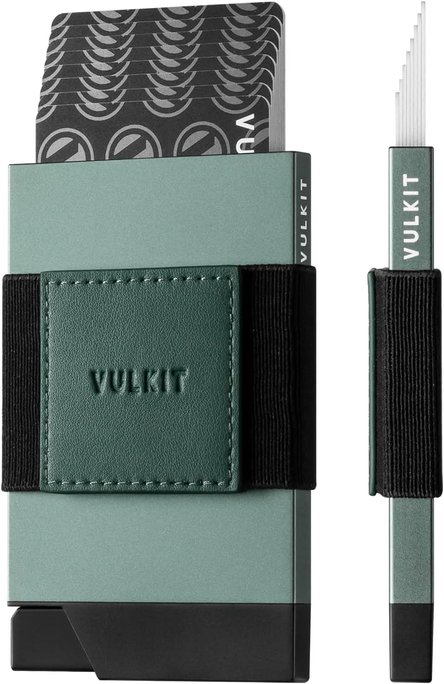کیف پول کارت اعتباری VULKIT، باریک، مینیمالیستی، فلزی، دارای قابلیت بیرون انداختن کارت، دارای بند پول و مسدود کننده RFID، مناسب برای نگهداری کارت، اسکناس و پول نقد
