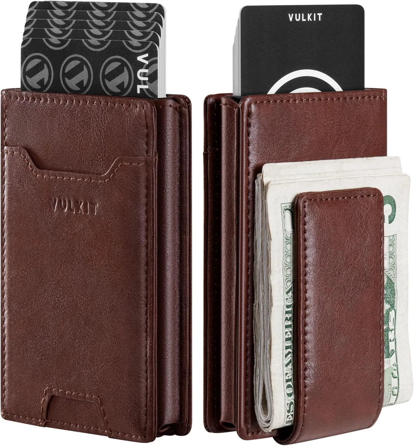 کیف پول گیره دار VULKIT، جا کارتی پاپ آپ، محافظ RFID، کیف پول چرمی مردانه، جا کارتی 2 در 1 برای 7 کارت و 15 اسکناس