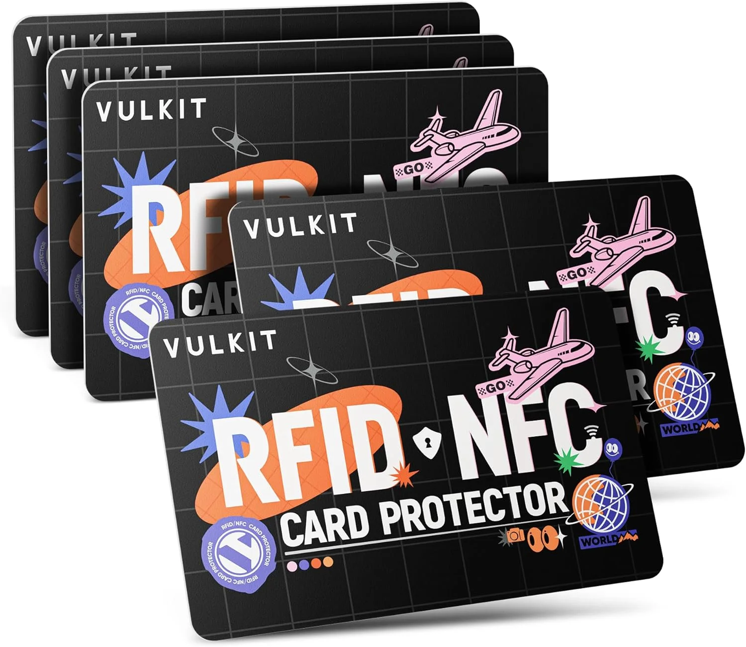 کارت های محافظ مسدود کننده RFID مدل VULKIT، بسته 5 عددی، محافظ RFID/NFC، محافظت بدون تماس NFC، محافظ کیف پول، لوازم ضروری سفر، 5 عدد - مسافران، مدرن