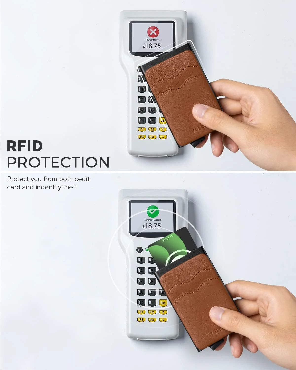 کیف کارت اعتباری VULKIT، جاکارتی باریک با قابلیت باز شدن سریع و جیب چرمی اضافی، محافظ RFID، مناسب برای آقایان و بانوان - قهوه ای