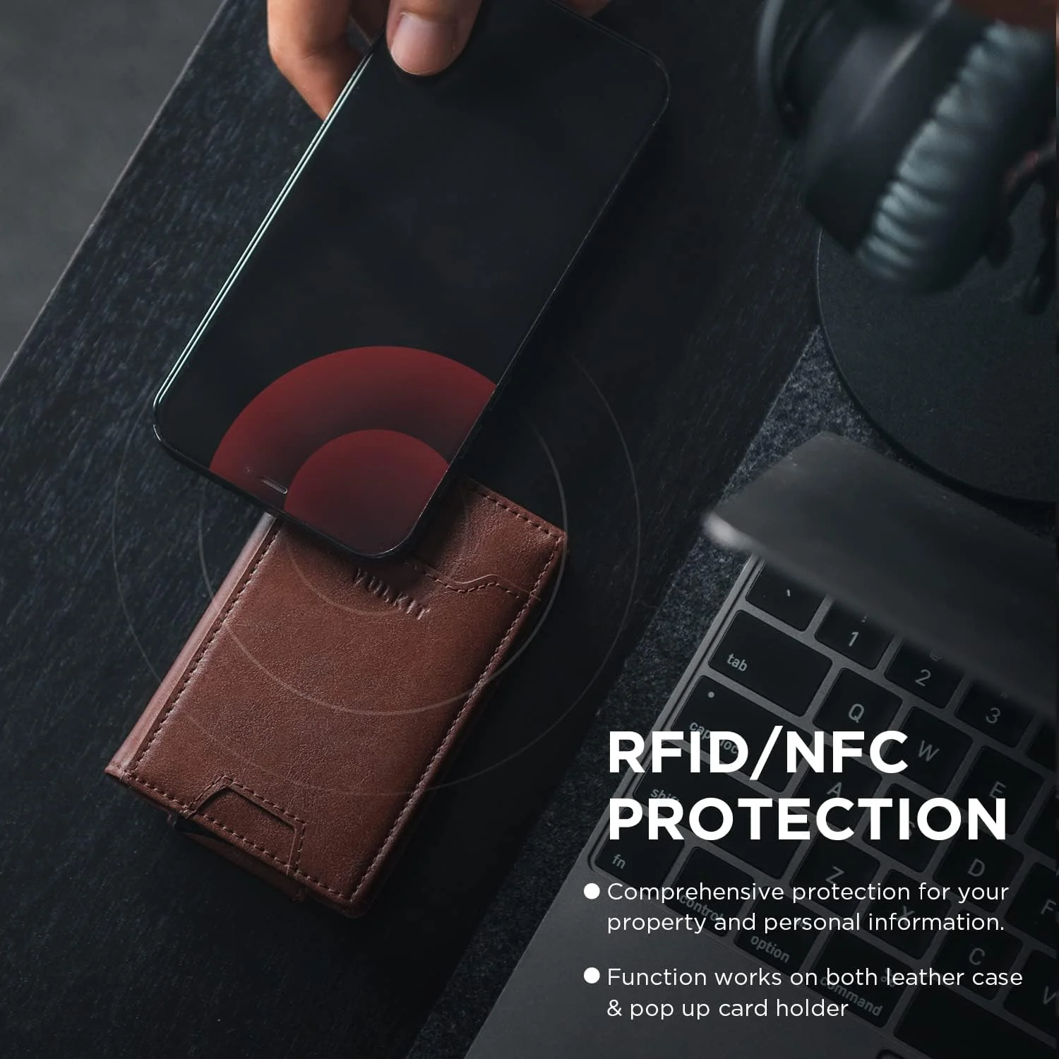 کیف پول گیره دار VULKIT، جا کارتی پاپ آپ، محافظ RFID، کیف پول چرمی مردانه، جا کارتی 2 در 1 برای 7 کارت و 15 اسکناس