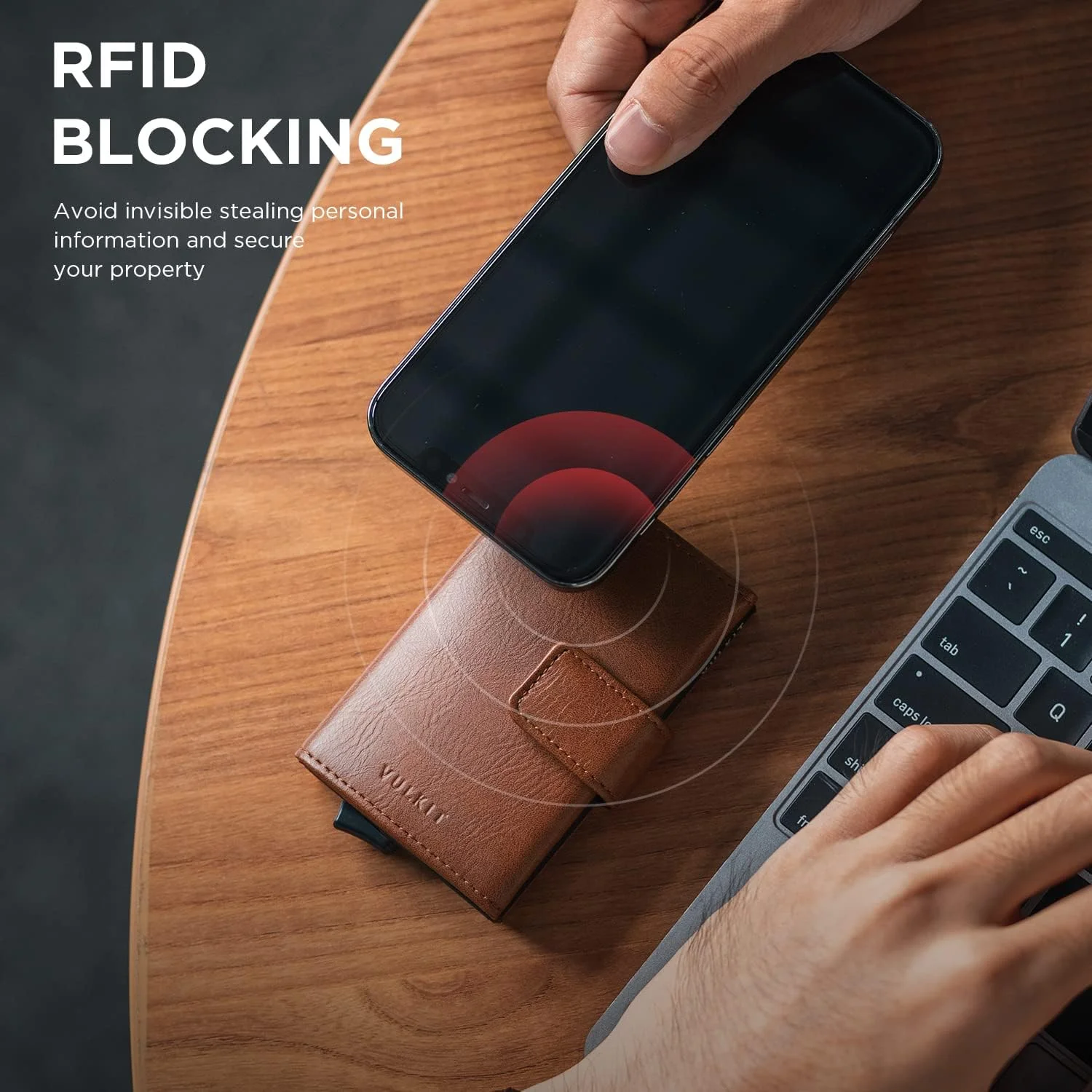 کیف پول کارت اعتباری VULKIT با محافظ RFID، چرم پاپ آپ باریک مردانه زنانه با جیب اسکناس و بست مغناطیسی