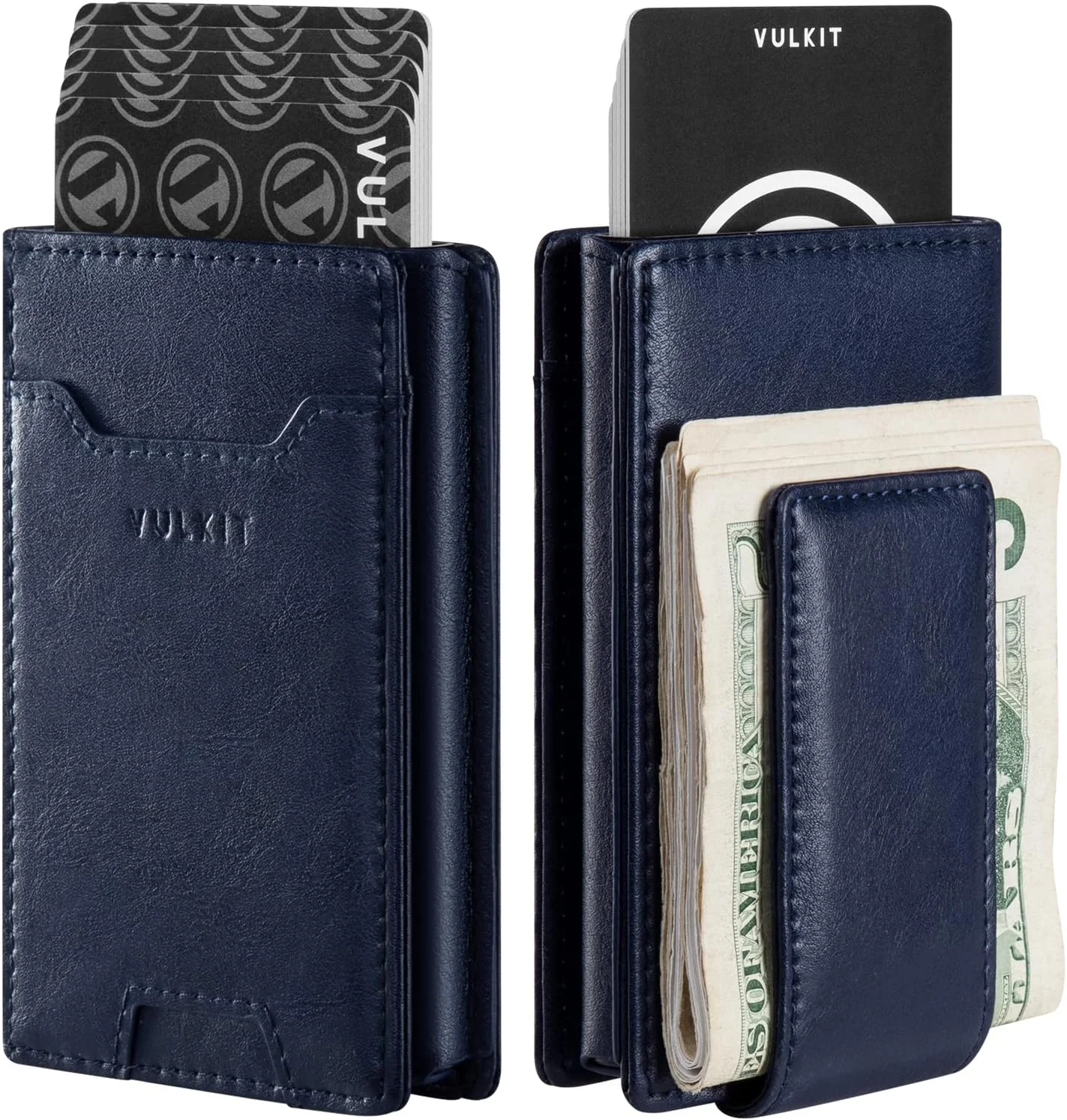 کیف پول گیره دار VULKIT، جا کارتی پاپ آپ، محافظ RFID، کیف پول چرمی مردانه 2 در 1، جا کارتی برای 7 کارت و 15 اسکناس