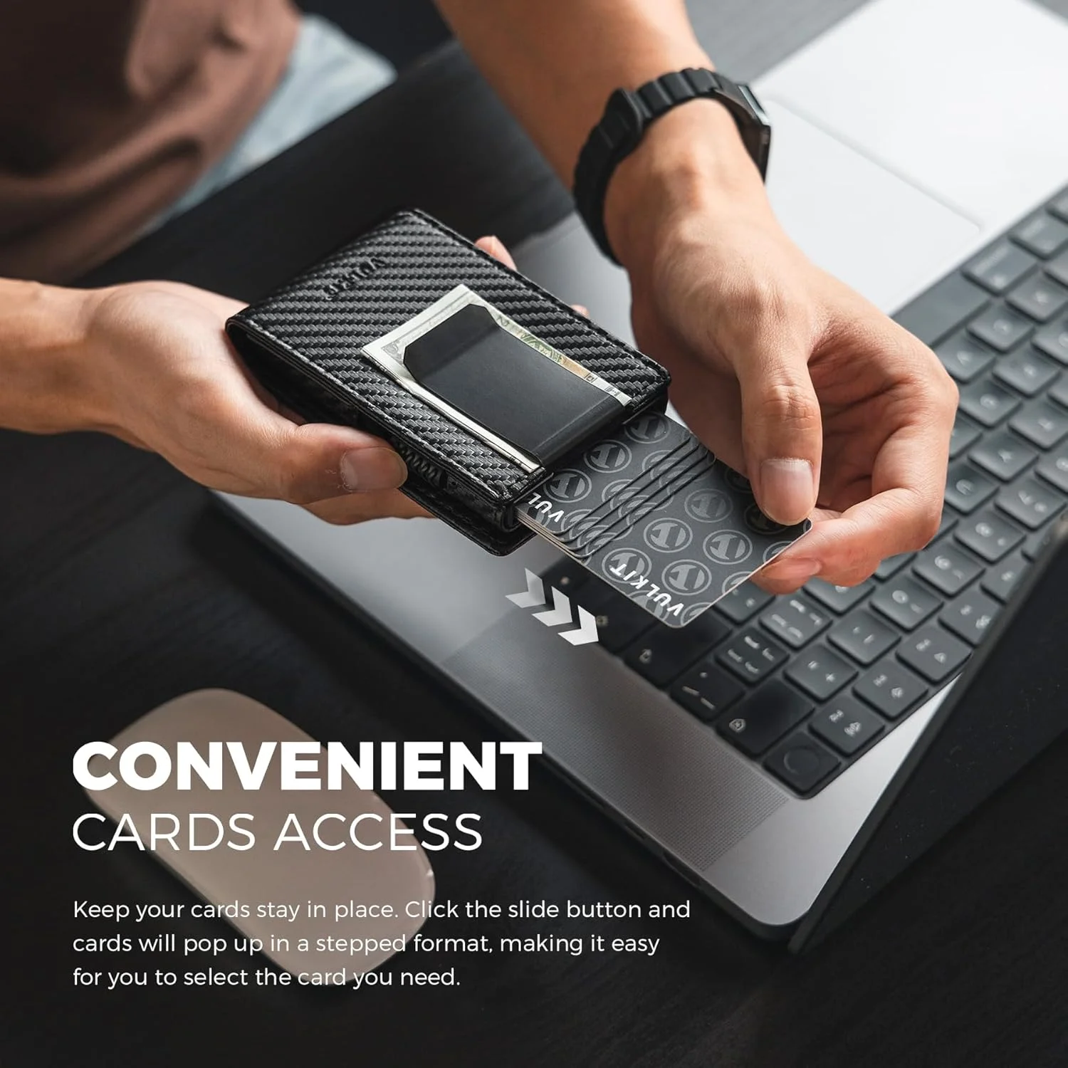 کیف پول مردانه VULKIT - کیف پول چرمی مسدود کننده RFID با گیره پول، کیف پول کارت پاپ آپ، با پنجره ID و پنجره عکس خانوادگی کیف پول مردانه VULKIT - کیف پول چرمی مسدود کننده RFID با گیره پول، کیف پول کارت پاپ آپ، با پنجره ID و پنجره عکس خانوادگی