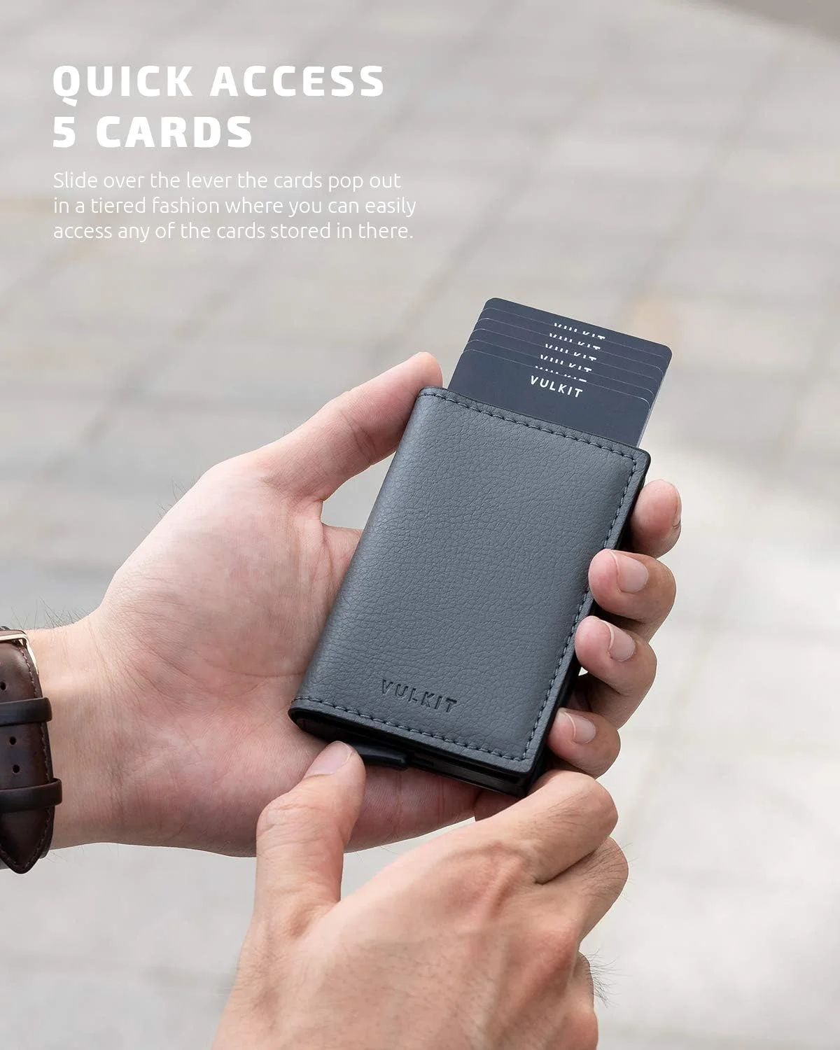 کیف کارت اعتباری VULKIT با محافظ RFID، کیف پول چرمی پاپ آپ اتوماتیک، جیبی باریک آلومینیومی، کیف کارت ویزیت تاشو کیف کارت اعتباری VULKIT با محافظ RFID، کیف پول چرمی پاپ آپ اتوماتیک، جیبی باریک آلومینیومی، کیف کارت ویزیت تاشو