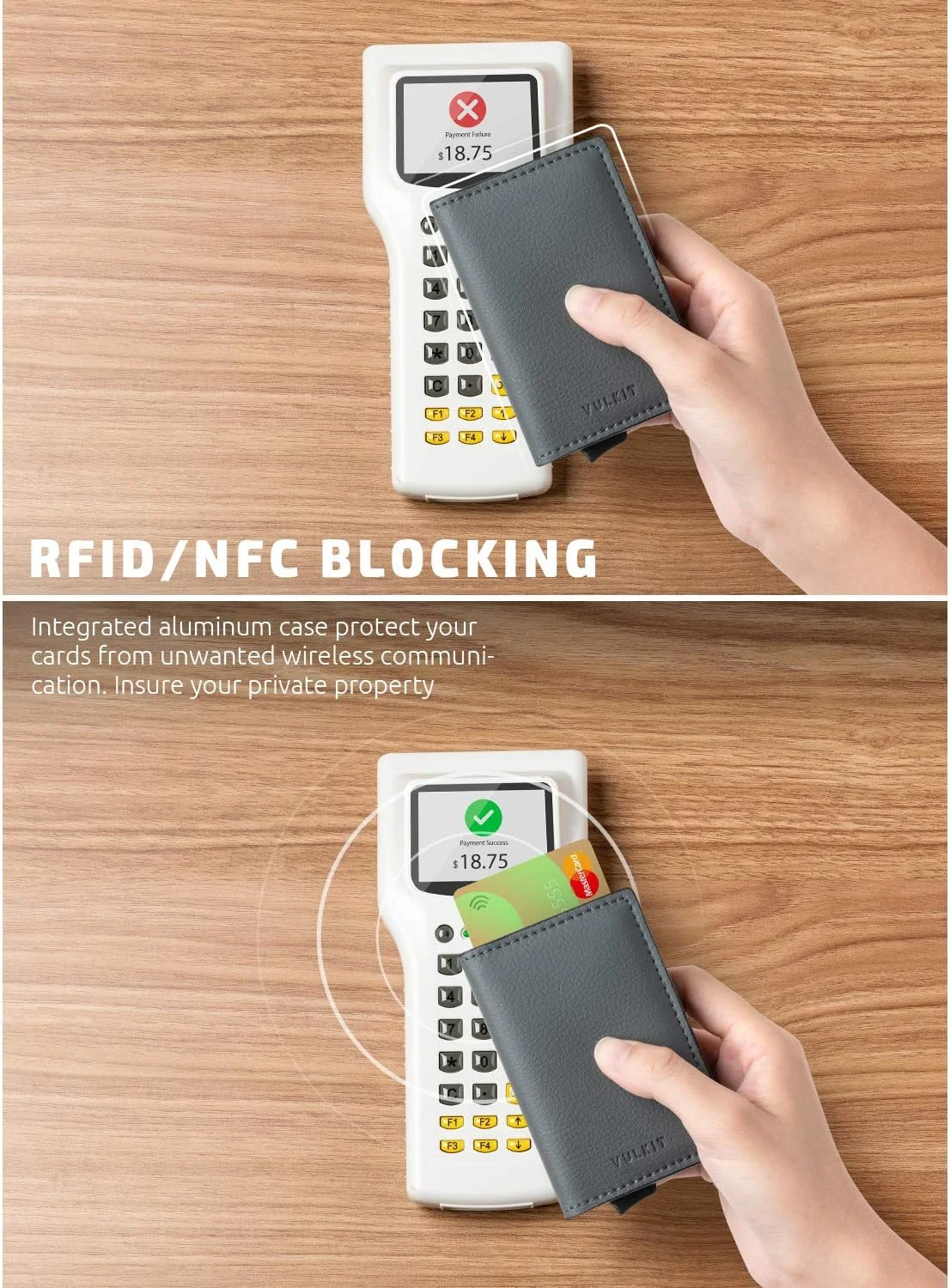 کیف کارت اعتباری VULKIT با محافظ RFID، کیف پول چرمی پاپ آپ اتوماتیک، جیبی باریک آلومینیومی، کیف کارت ویزیت تاشو کیف کارت اعتباری VULKIT با محافظ RFID، کیف پول چرمی پاپ آپ اتوماتیک، جیبی باریک آلومینیومی، کیف کارت ویزیت تاشو