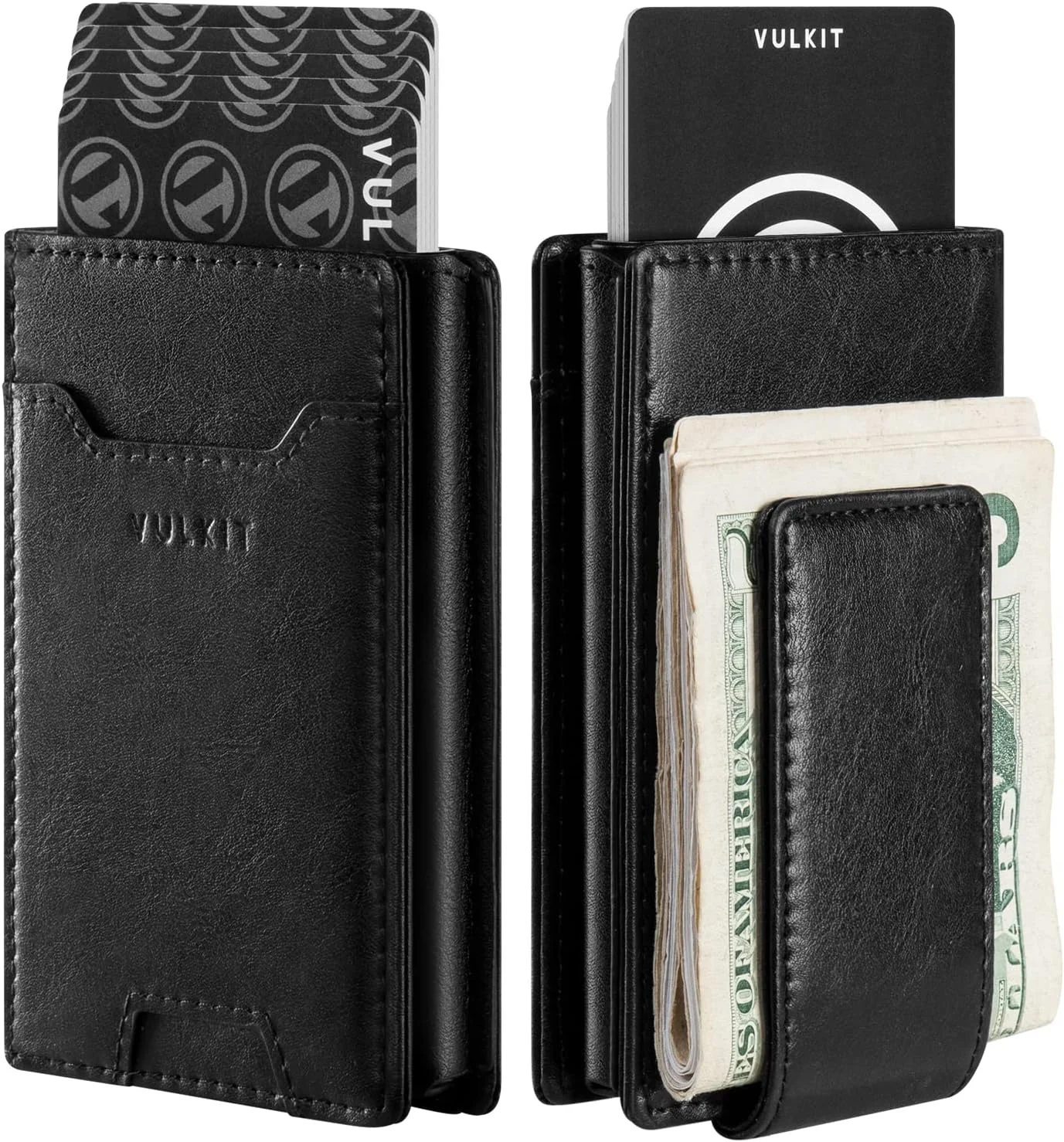 کیف پول گیره دار VULKIT، جا کارتی پاپ آپ، محافظ RFID، کیف پول چرمی مردانه 2 در 1، جا کارتی برای 7 کارت و 15 اسکناس