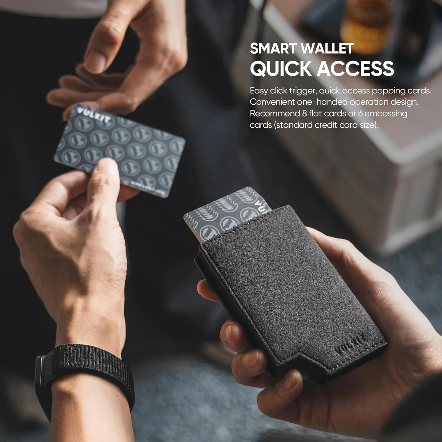 کیف کارت اعتباری VULKIT با محافظ RFID، کیف پول چرمی پاپ آپ برای مردان و زنان با محفظه اسکناس و بسته شدن مغناطیسی