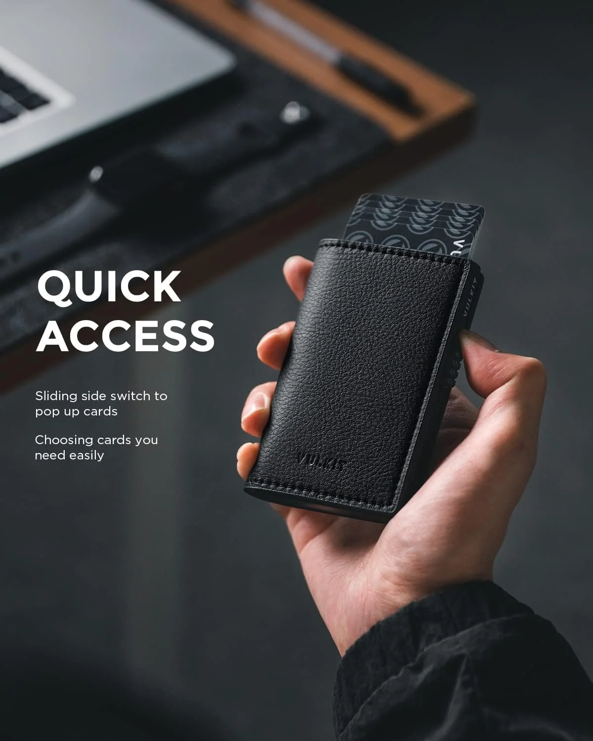 کیف کارت اعتباری مینیمالیستی VULKIT با قابلیت بیرون پریدن کارت ها و محافظت RFID، ظرفیت تا 10 کارت