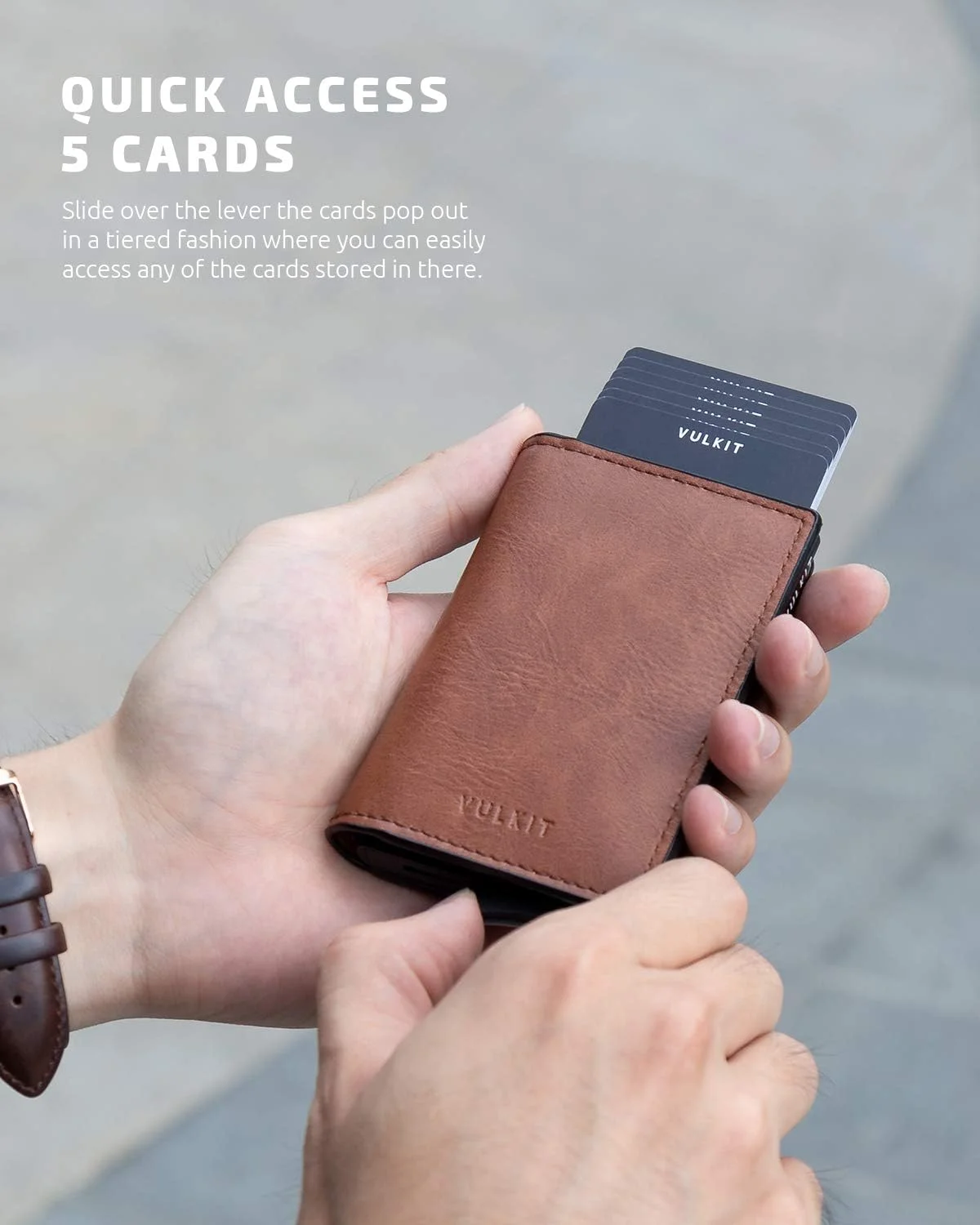 کیف کارت VULKIT، جاکارتی پاپ آپ باریک چرمی با محافظ RFID، ظرفیت تا 8 کارت اعتباری