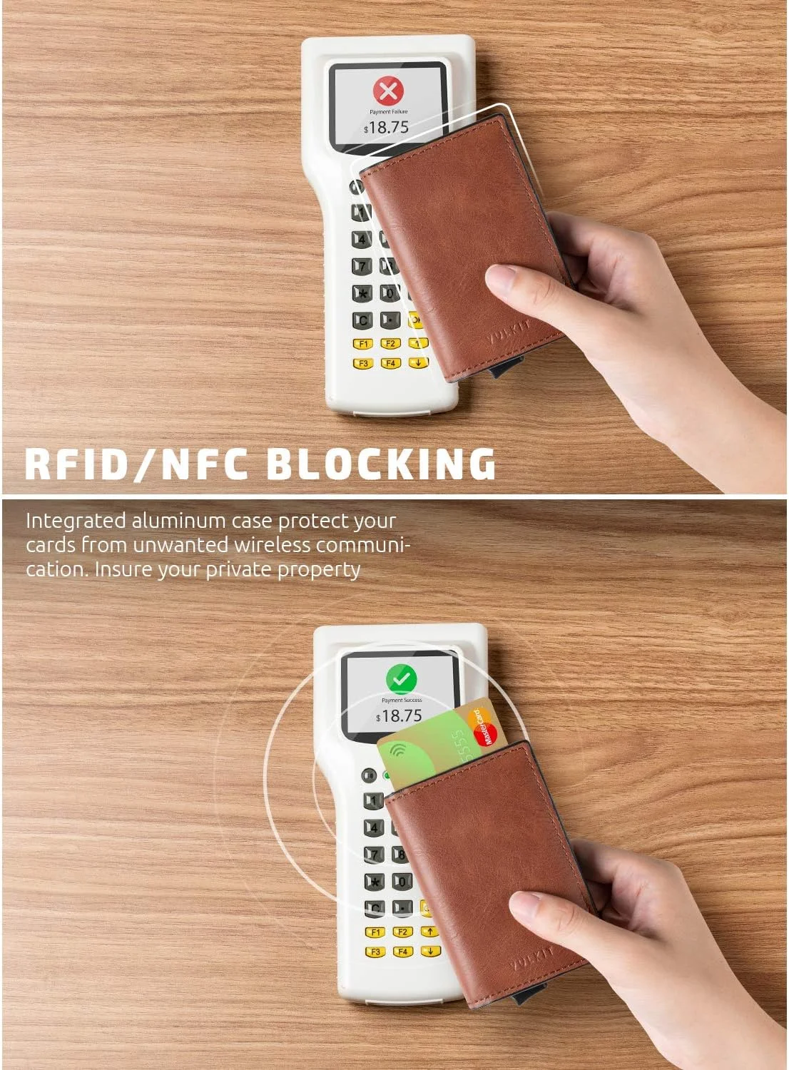 کیف کارت VULKIT، جاکارتی پاپ آپ باریک چرمی با محافظ RFID، ظرفیت تا 8 کارت اعتباری