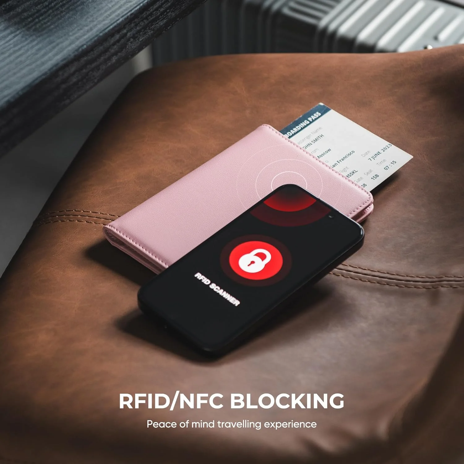 کیف پاسپورت VULKIT با جایگاه ایرتگ، چرم ناپا ممتاز، کیف پاسپورت ایرتگ با محافظ RFID، صورتی ناپا، 14.98x10.66x1.98 سانتی متر، کیف پاسپورت