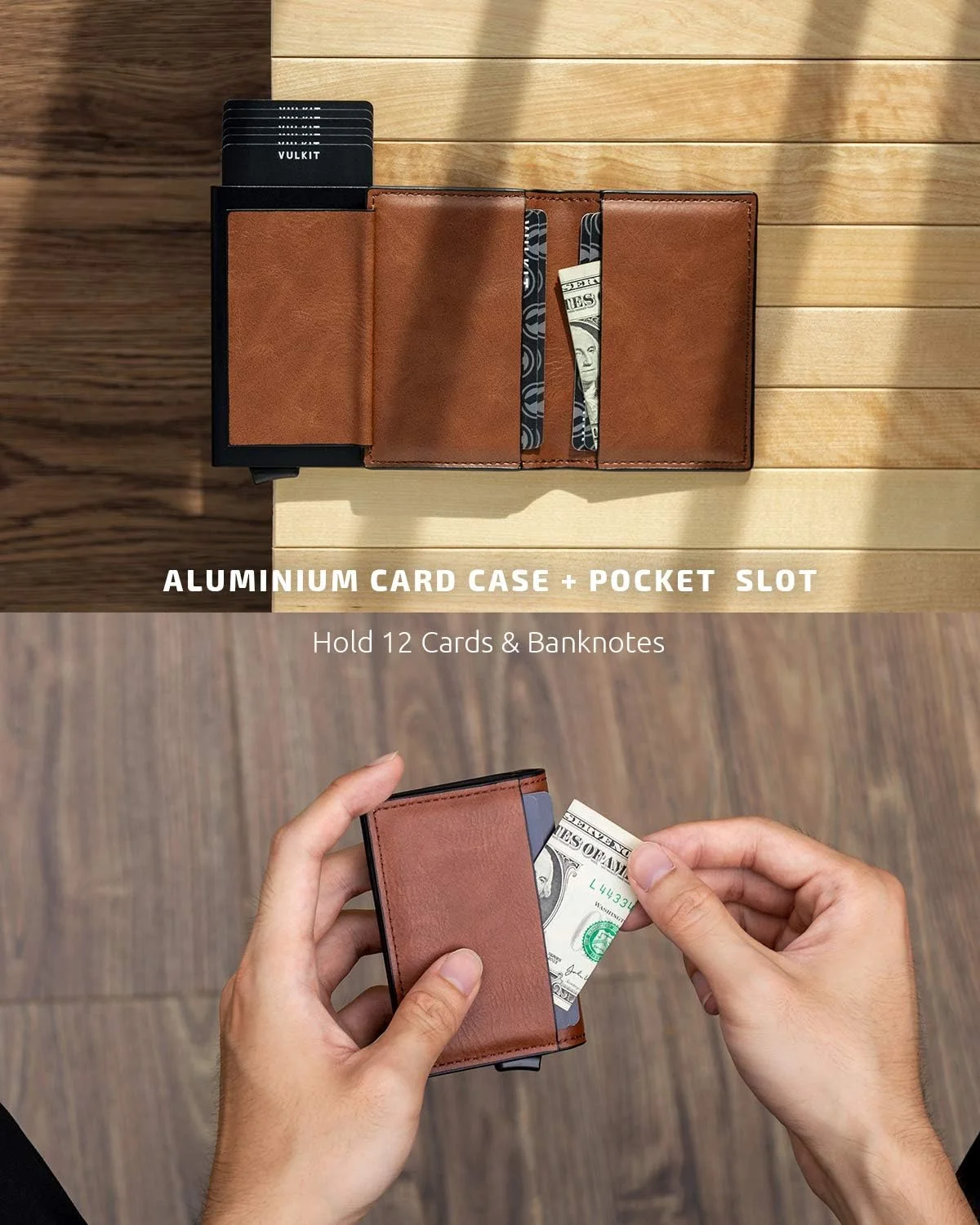 کیف کارت VULKIT، جاکارتی پاپ آپ باریک چرمی با محافظ RFID، ظرفیت تا 8 کارت اعتباری