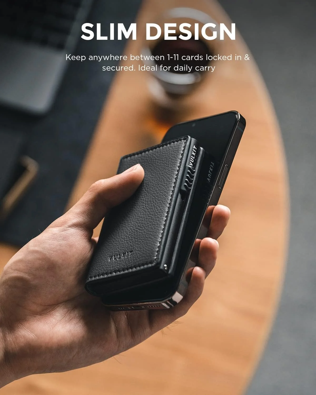 کیف کارت VULKIT، جاکارتی چرمی دانه دار مینیمالیستی با محافظ RFID، ظرفیت 10 کارت، خاکستری (خاکستری چرم لیچی)، مینیمالیستی