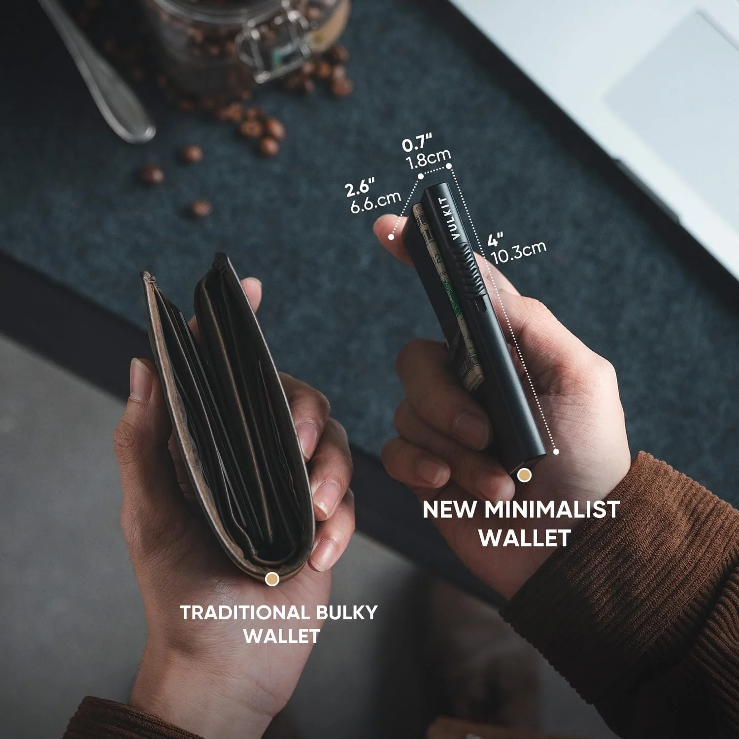 کیف پول مینیمالیستی VULKIT با گیره پول، محافظ RFID، جا کارتی پاپ آپ، کیف پول باریک، جا کارتی اعتباری