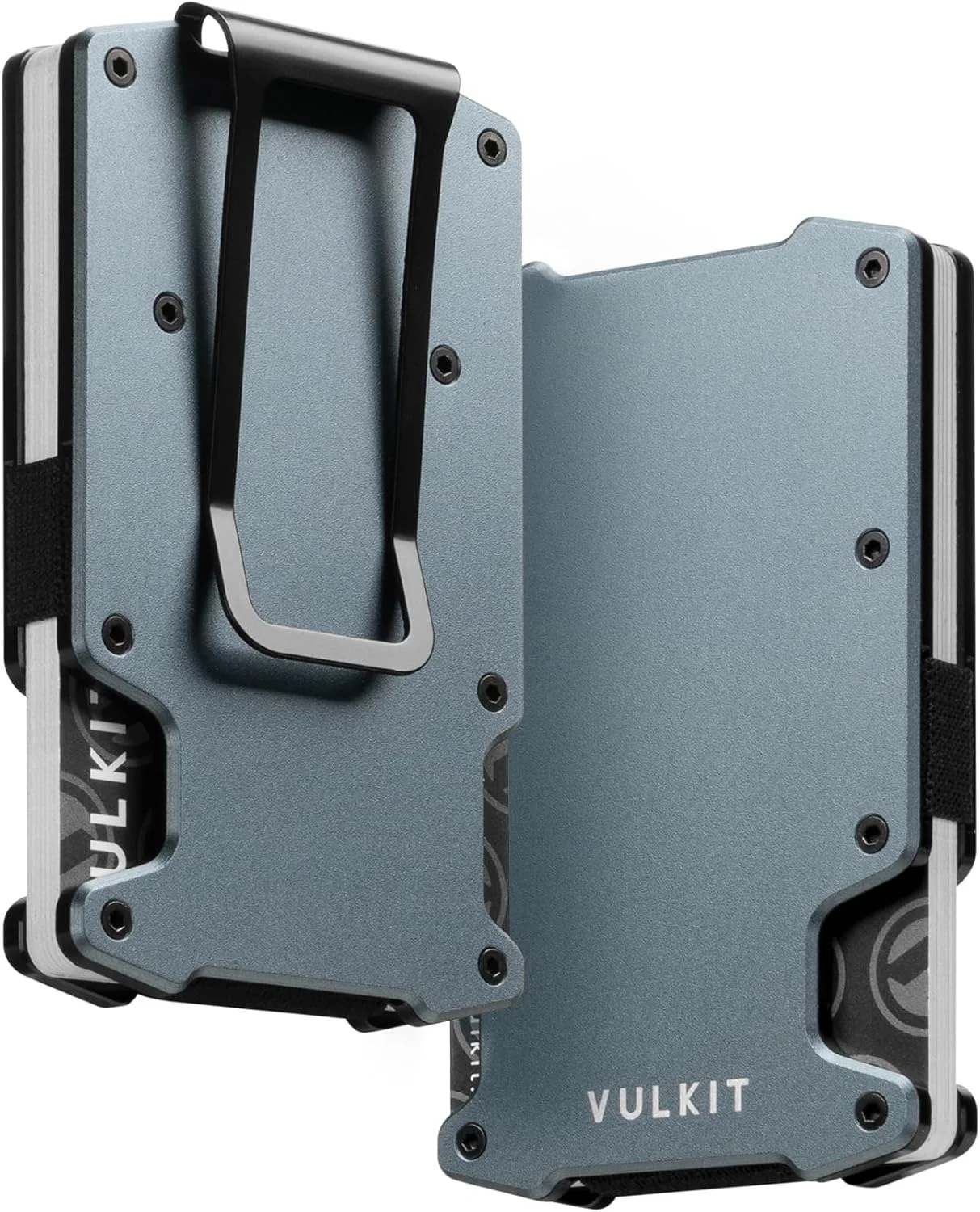 کیف پول کارت اعتباری VULKIT با گیره پول، باریک و مینیمالیستی، آلومینیومی، محافظ RFID، مناسب آقایان، خاکستری روشن، سایز One Size، مینیمالیست