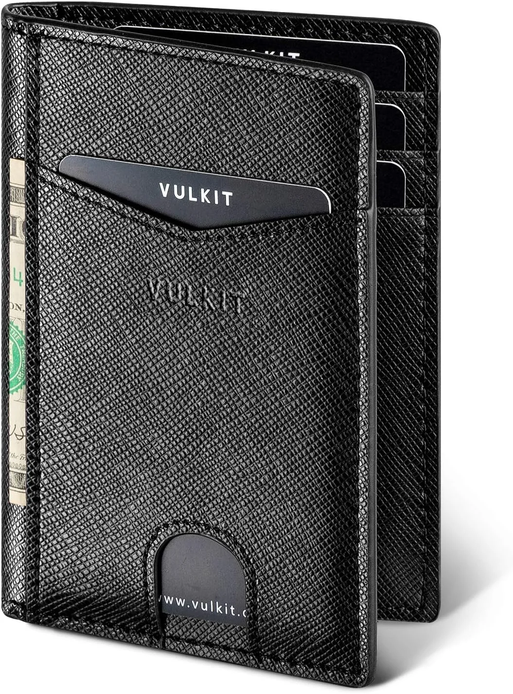 کیف پول باریک چرمی مردانه VULKIT با محافظ RFID، جا کارتی مینیمالیستی با 10 اسلات برای کارت های بانکی یا اسکناس
