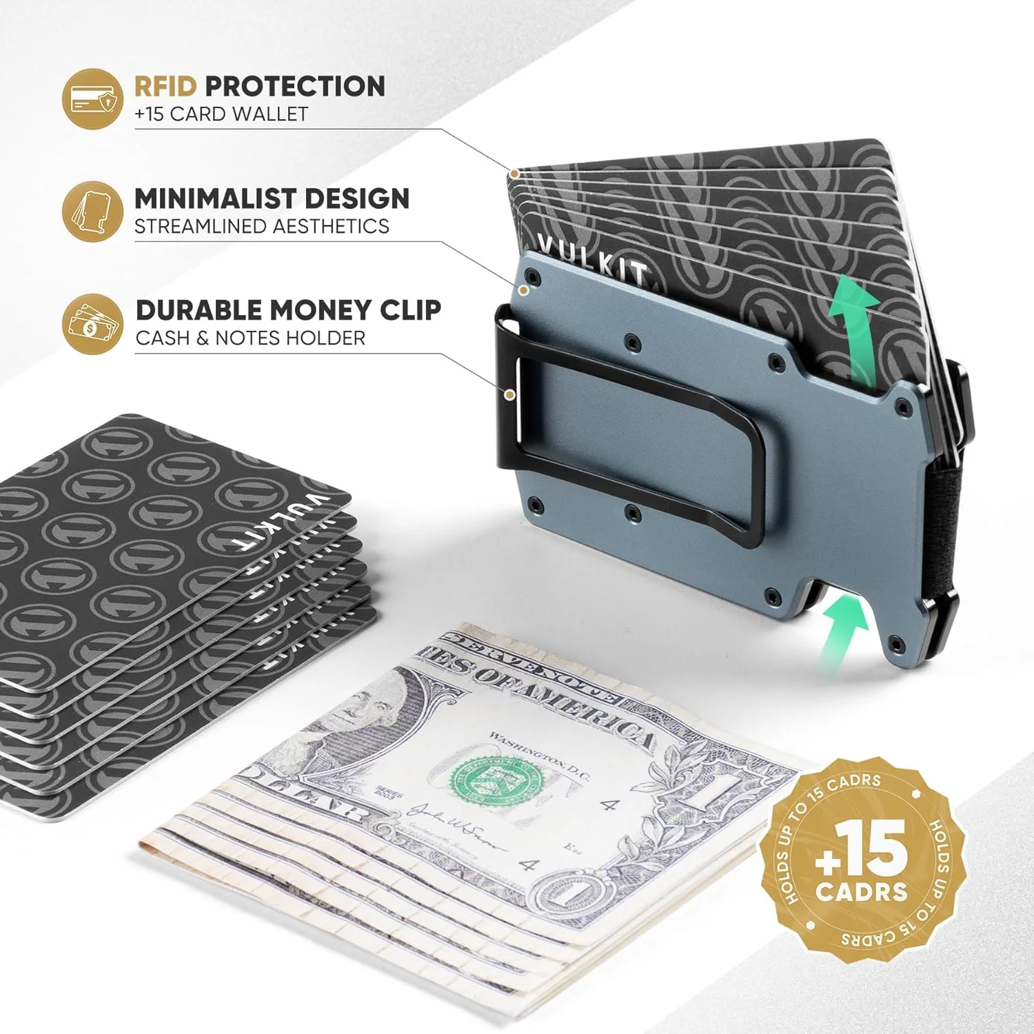 کیف پول کارت اعتباری VULKIT با گیره پول، باریک و مینیمالیستی، آلومینیومی، محافظ RFID، مناسب آقایان، خاکستری روشن، سایز One Size، مینیمالیست کیف پول کارت اعتباری VULKIT با گیره پول، باریک و مینیمالیستی، آلومینیومی، محافظ RFID، مناسب آقایان، خاکستری روشن، سایز One Size، مینیمالیست