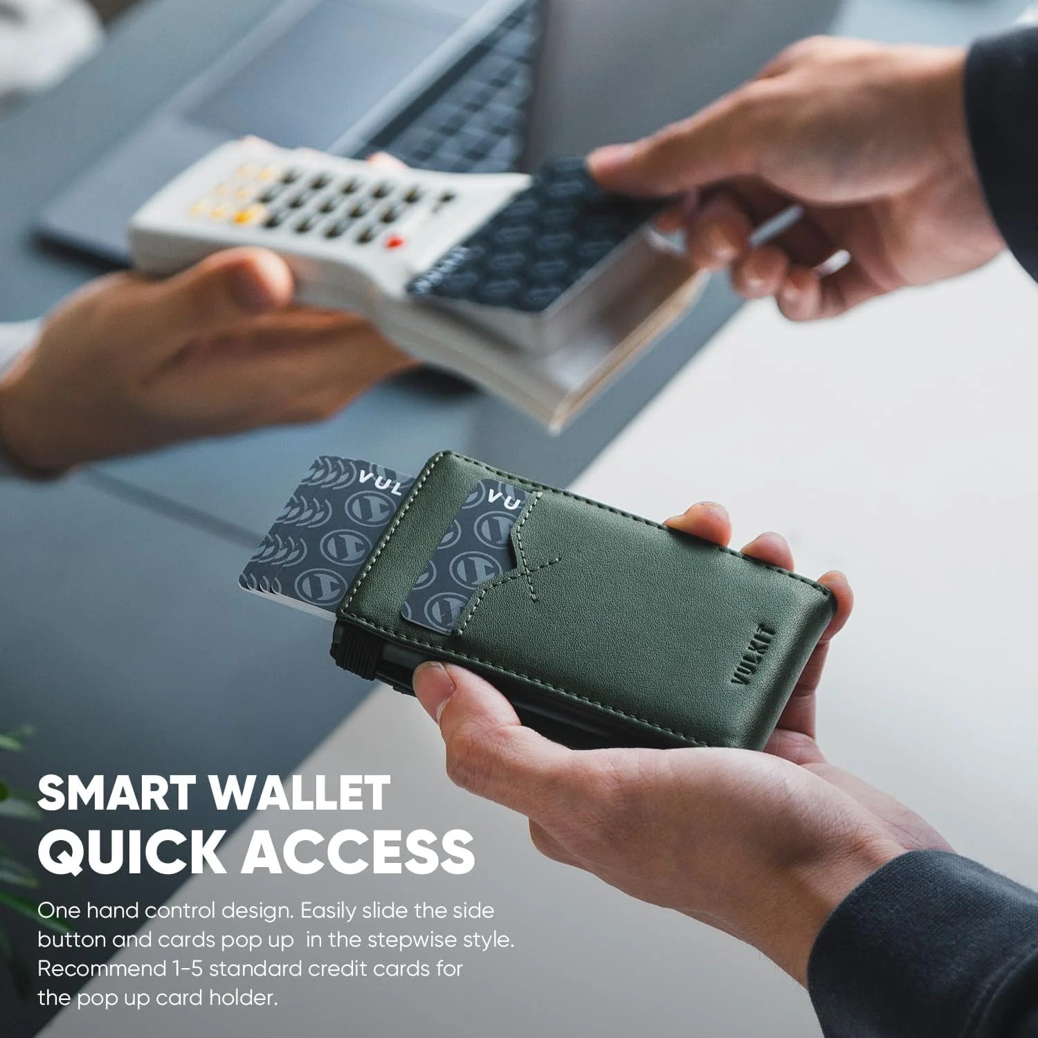 کیف پول مینیمالیستی VULKIT با بند پول، کیف پول RFID مردانه، کیف پول چرمی پاپ آپ با پنجره ID و بست بند الاستیک