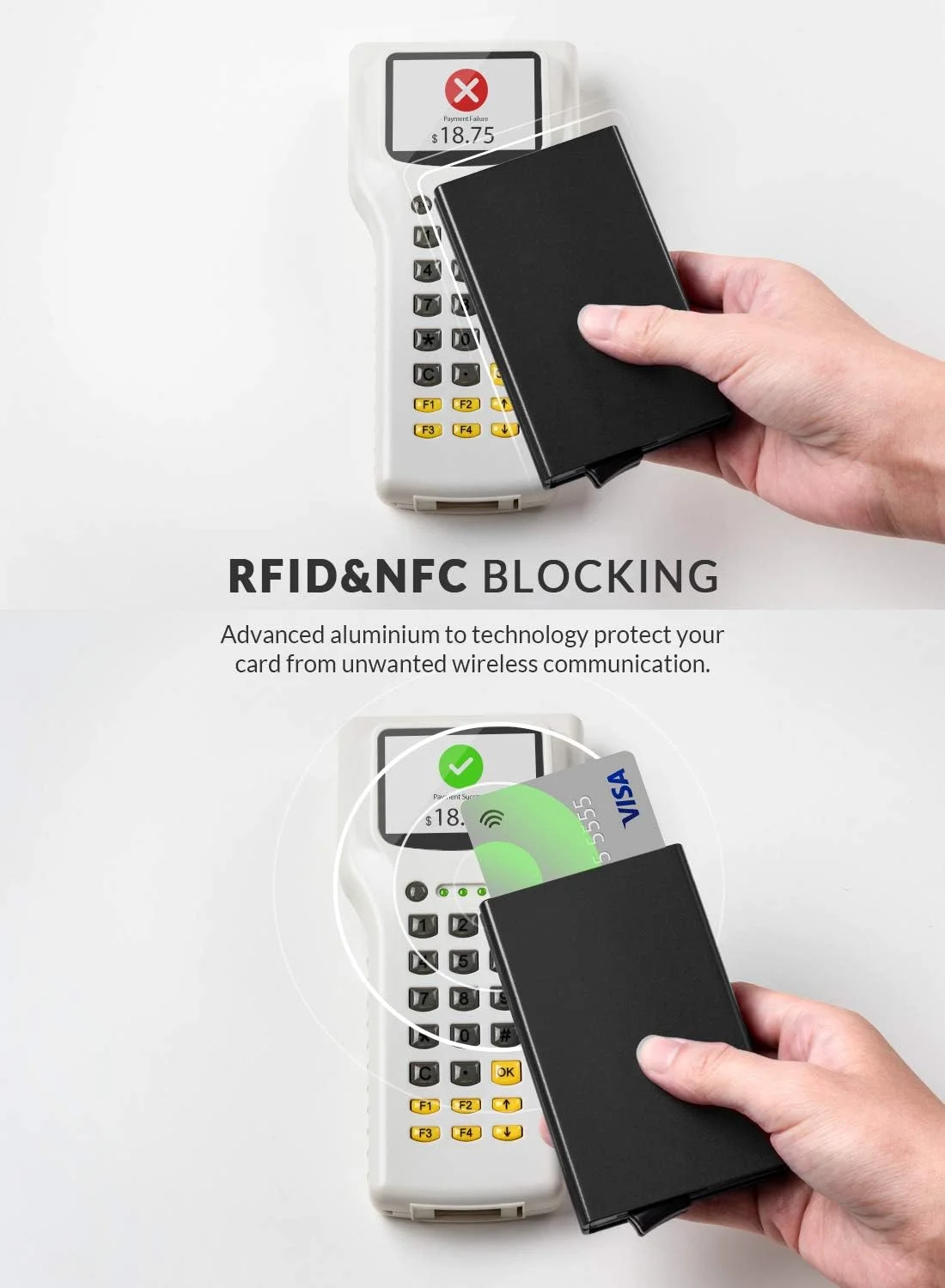 جا کارتی پاپ آپ VULKIT، کیف کارت مینیمالیستی، محافظ RFID، دو محفظه باریک آلومینیومی فلزی برای آقایان و بانوان