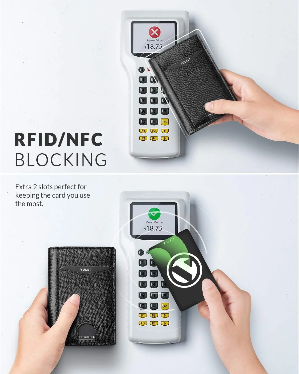 کیف پول باریک چرمی مردانه VULKIT با محافظ RFID، جا کارتی مینیمالیستی با 10 اسلات برای کارت های بانکی یا اسکناس
