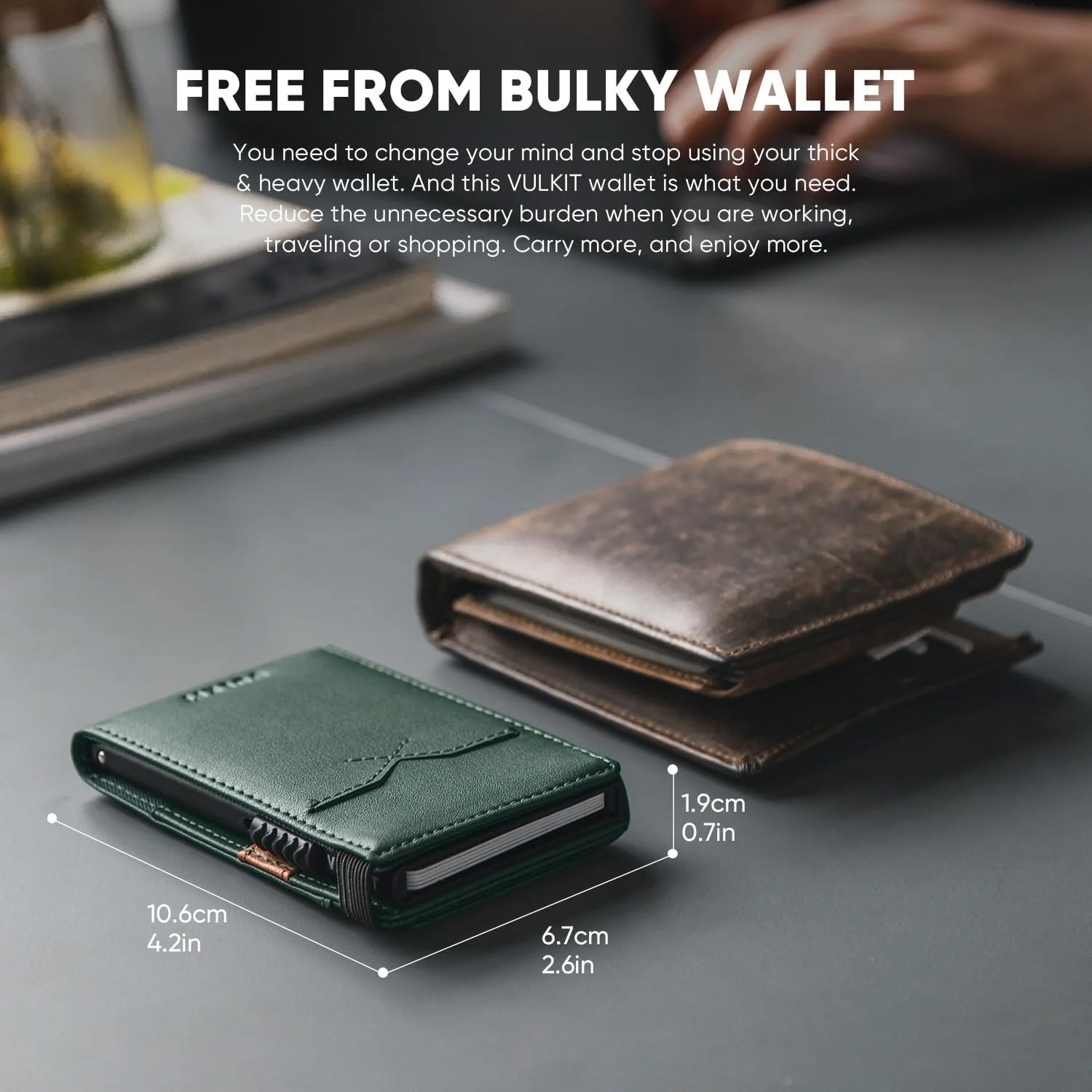 کیف پول مینیمالیستی VULKIT با بند پول، کیف پول RFID مردانه، کیف پول چرمی پاپ آپ با پنجره ID و بست بند الاستیک
