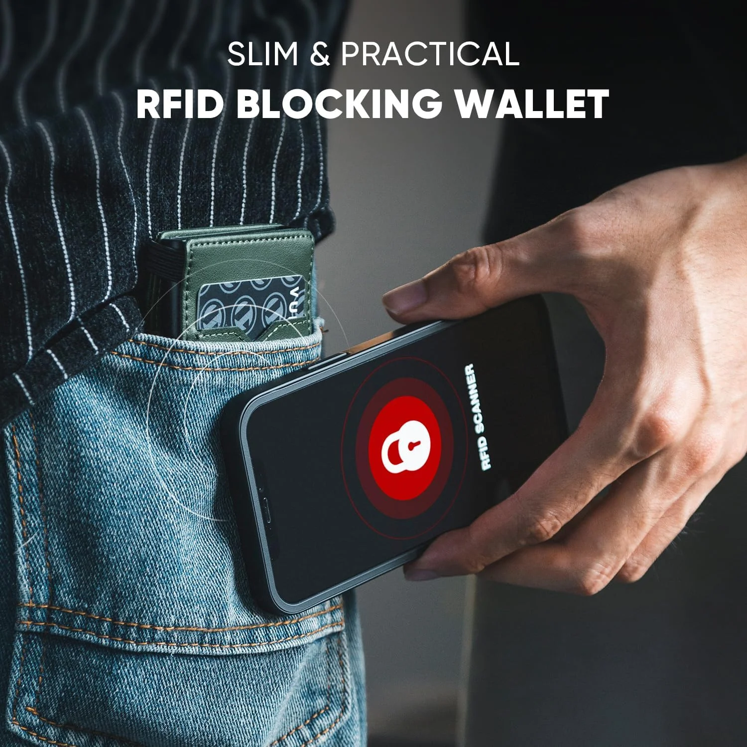 کیف پول مینیمالیستی VULKIT با بند پول، کیف پول RFID مردانه، کیف پول چرمی پاپ آپ با پنجره ID و بست بند الاستیک