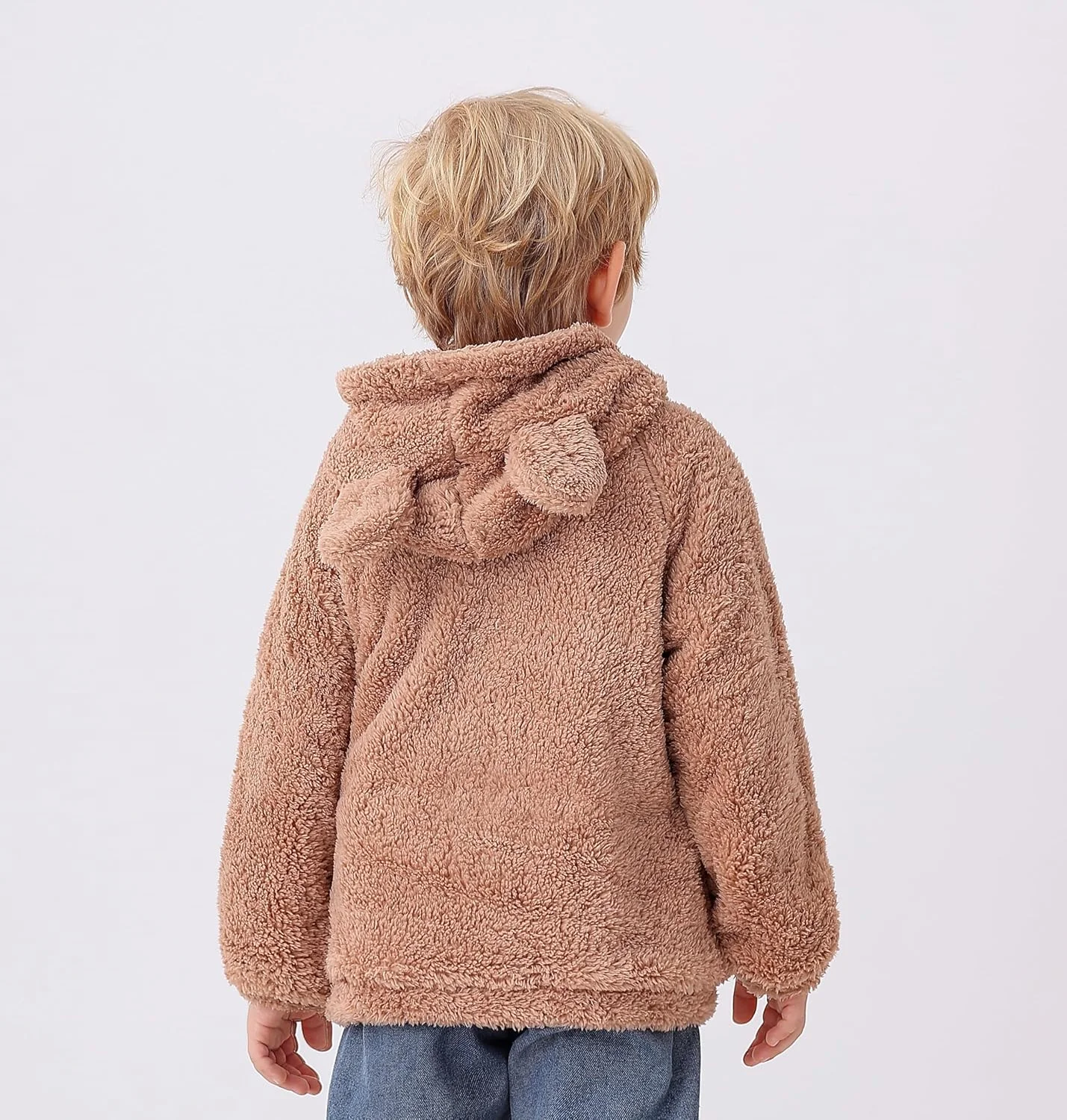 کت ژاکت کلاه دار پشمی بچه گانه Feidoog با گوش، زیپ دار، سبک وزن، آستین بلند، ضخیم و گرم